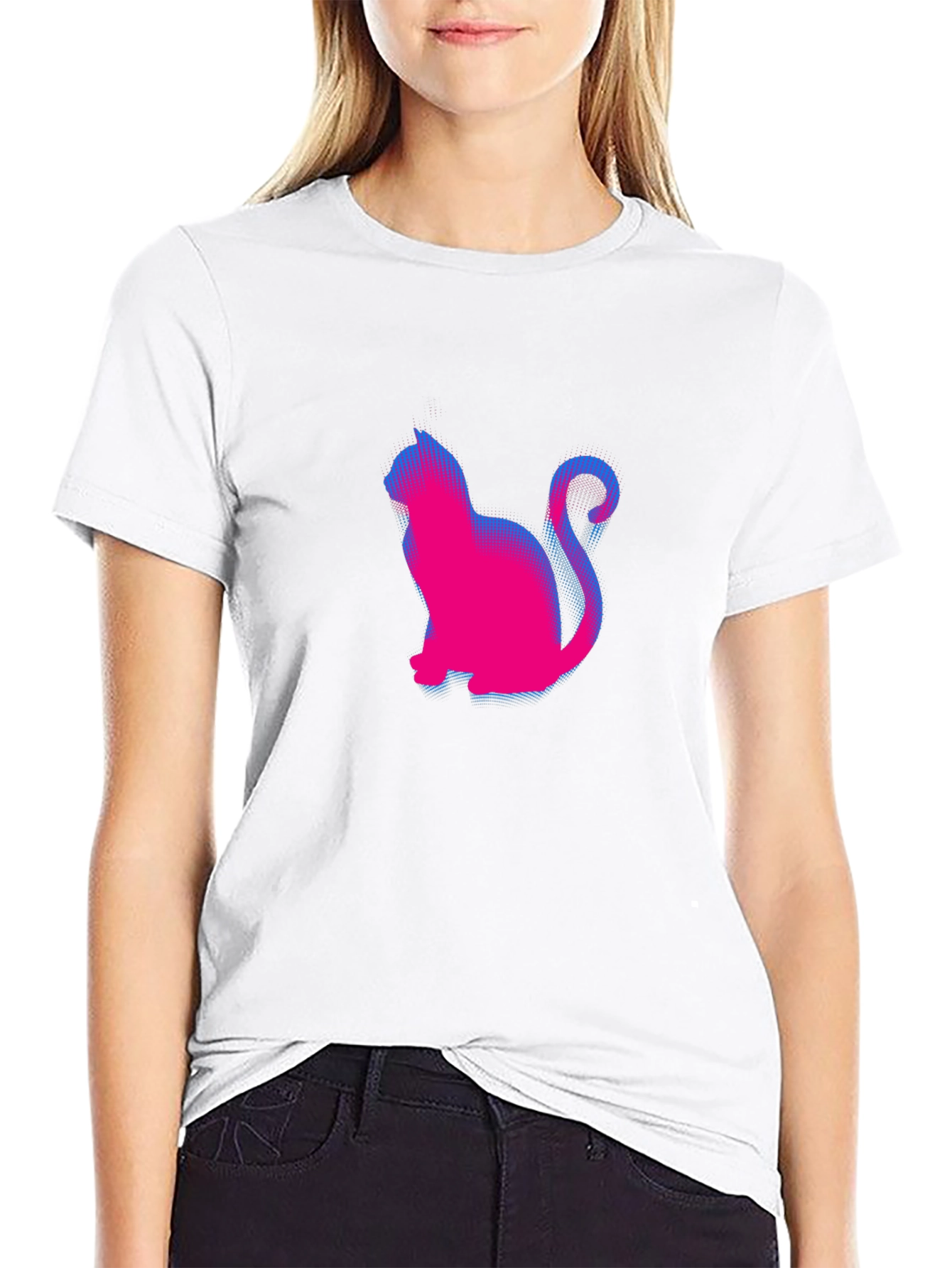 Retro Cat Graphic Tee - Classic Black Crewneck