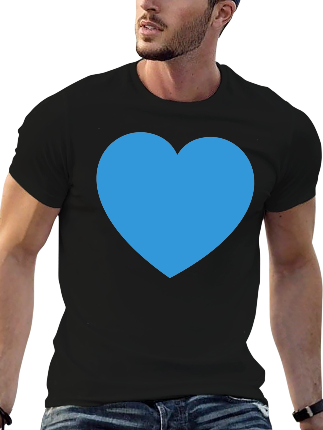Blue Heart Graphic Black T-Shirt