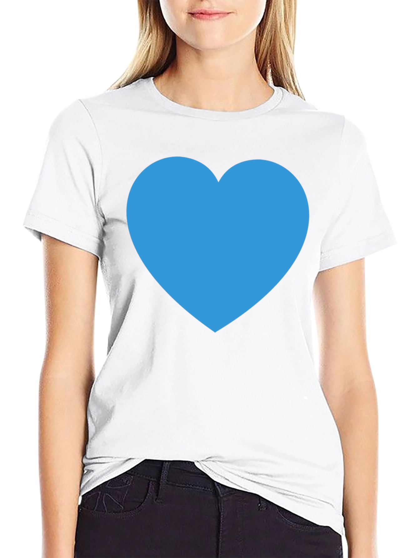 Blue Heart Graphic Black T-Shirt