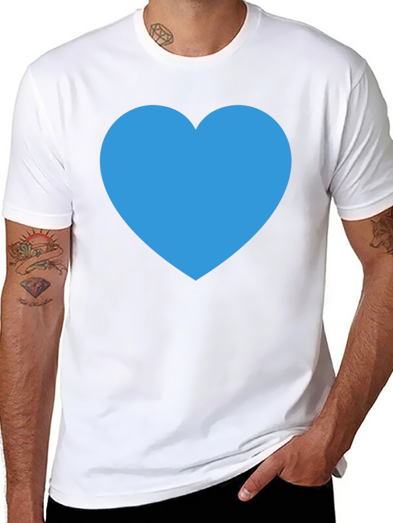 Blue Heart Graphic Black T-Shirt