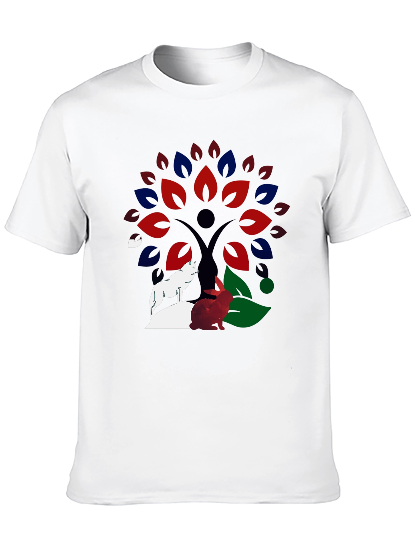 Nature Tree Wolf Rabbit Graphic T-Shirt