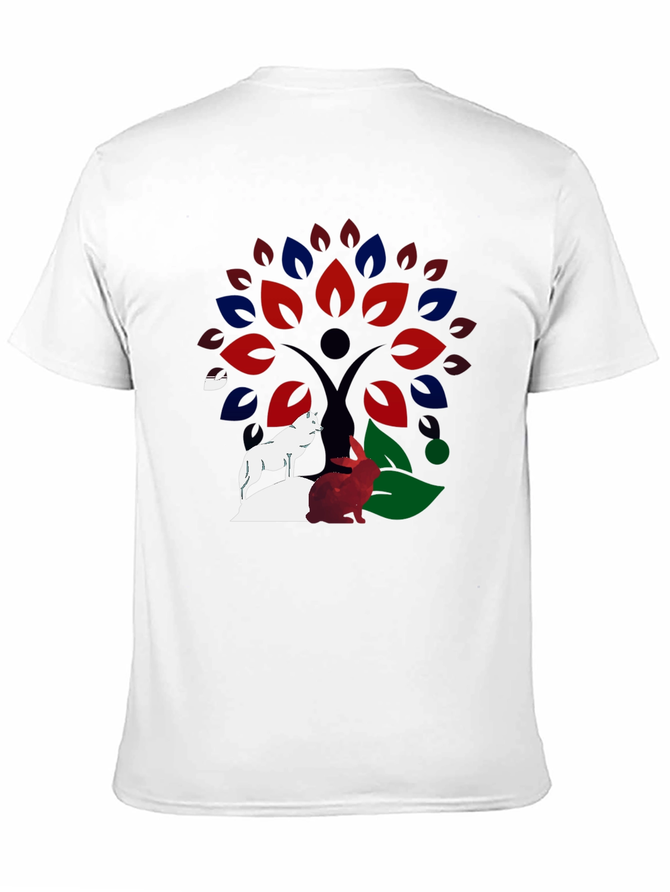 Nature Tree Wolf Rabbit Graphic T-Shirt