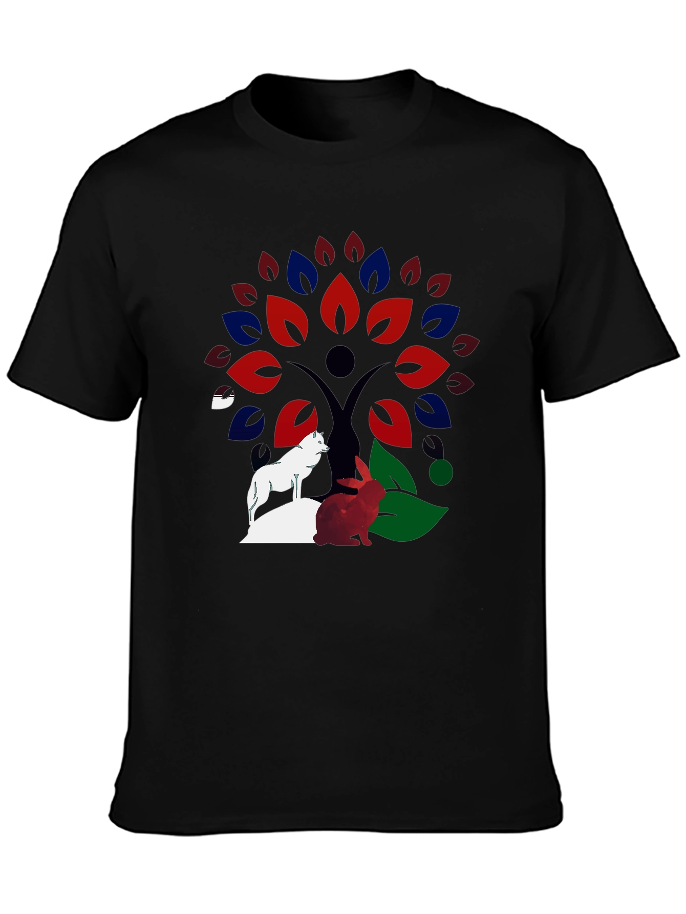 Nature Tree Wolf Rabbit Graphic T-Shirt