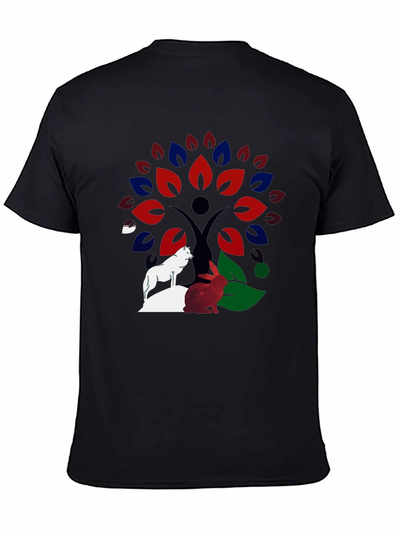 Nature Tree Wolf Rabbit Graphic T-Shirt