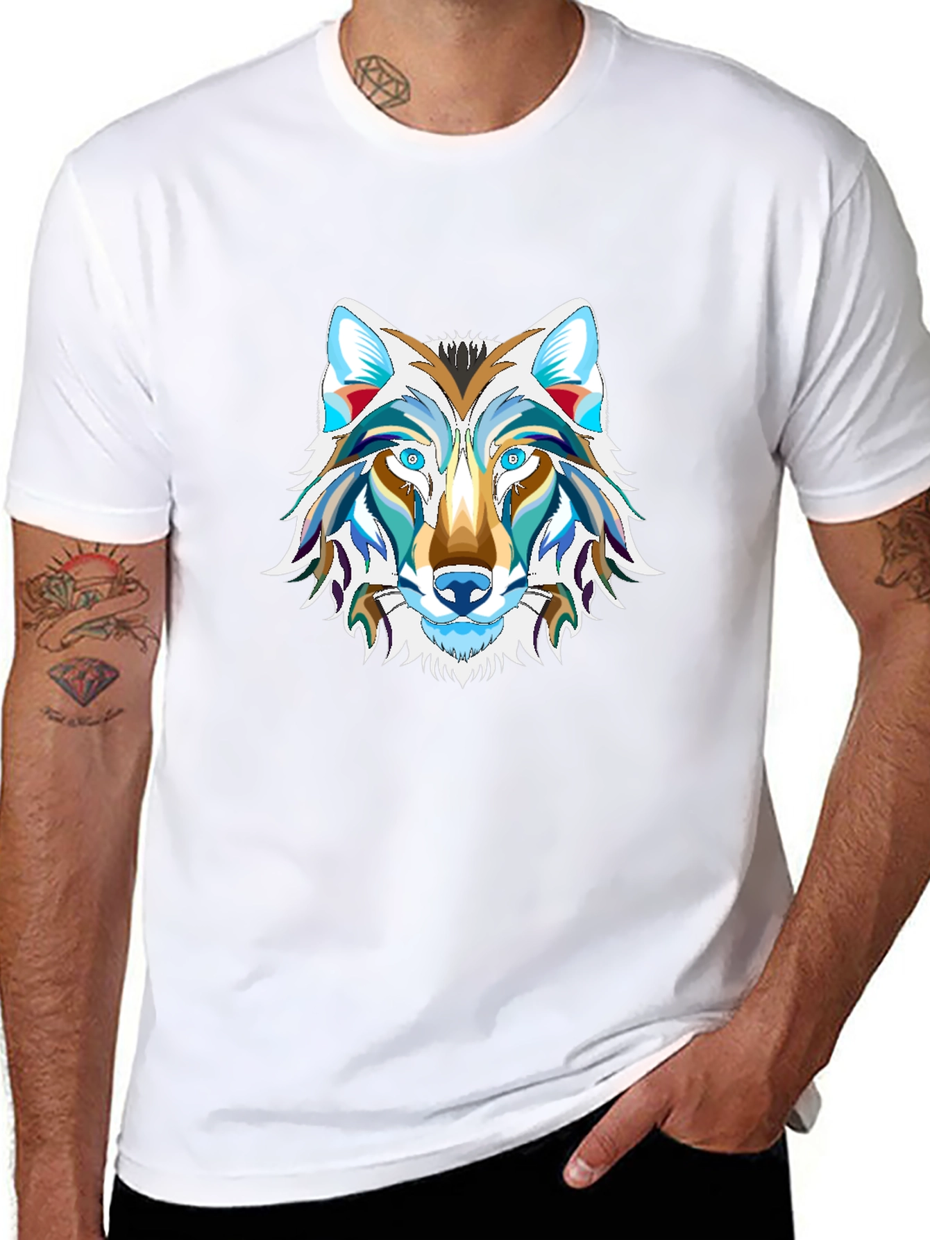 Mens Black Graphic Tee - Wolf Design