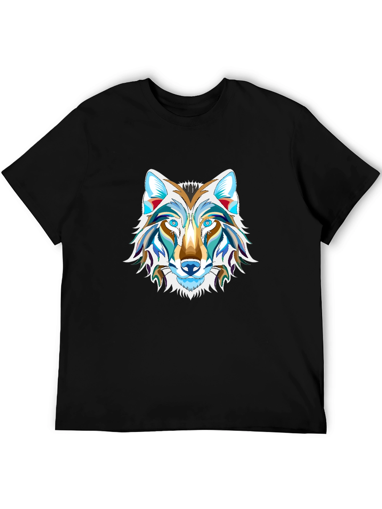 Mens Black Graphic Tee - Wolf Design