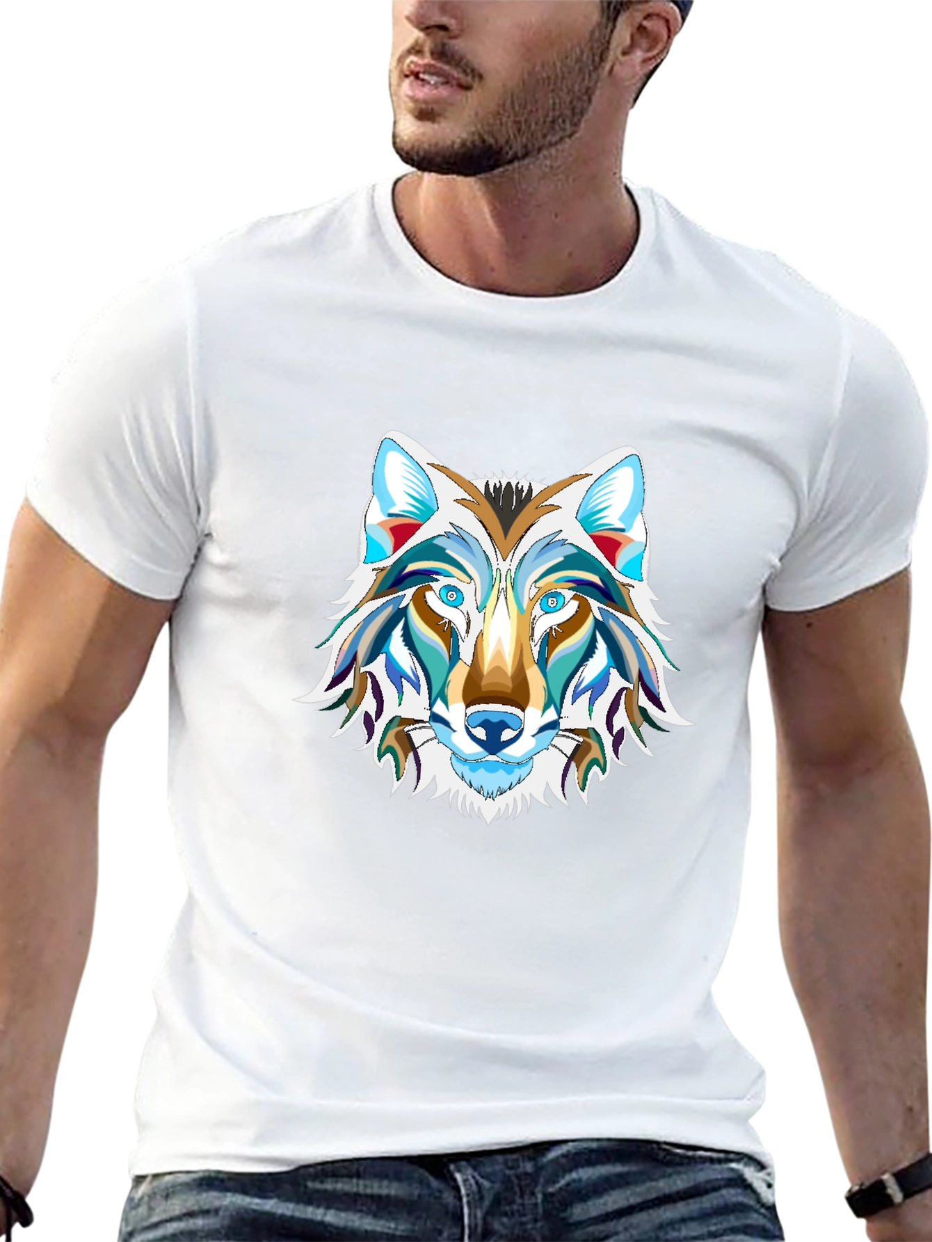 Mens Black Graphic Tee - Wolf Design