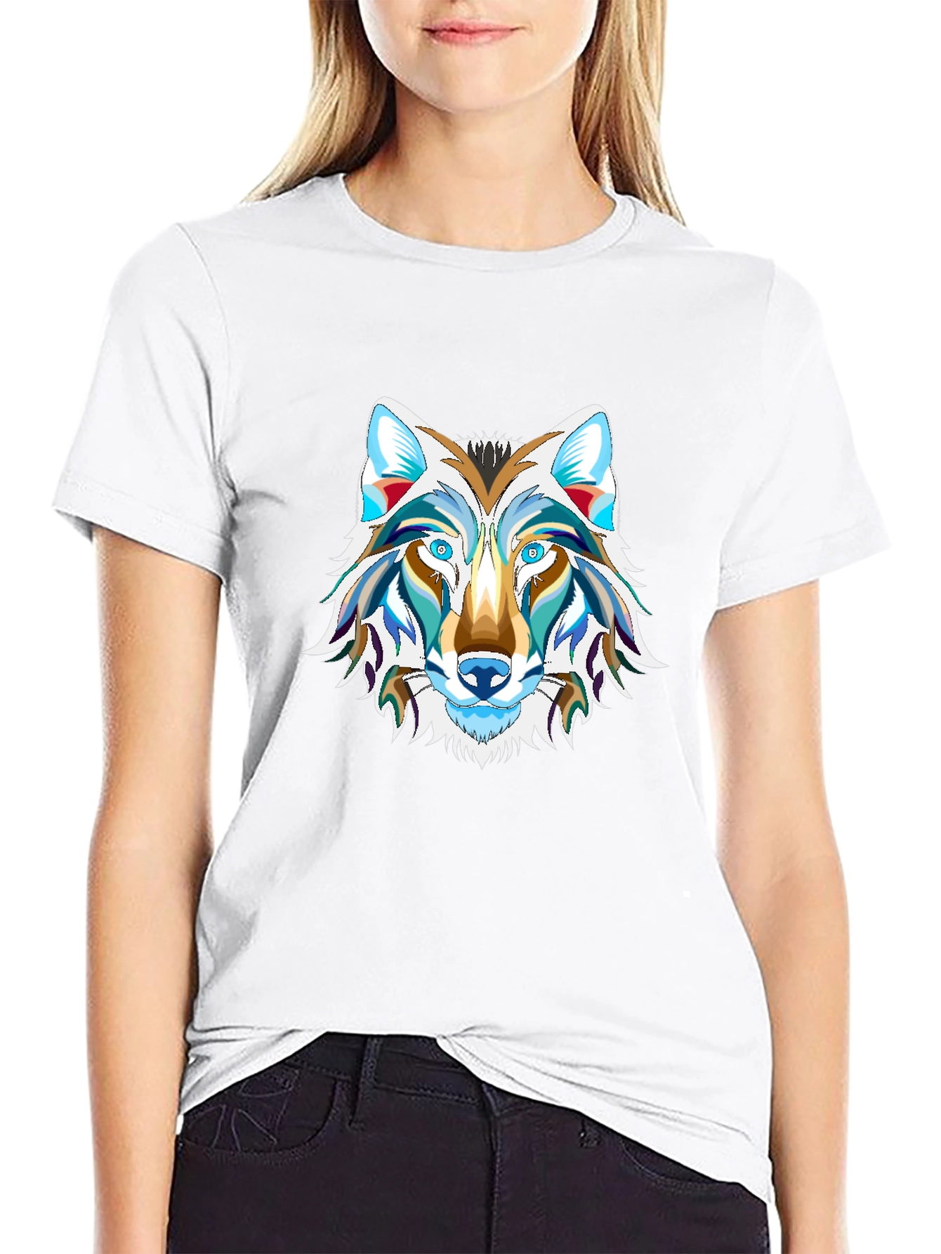 Mens Black Graphic Tee - Wolf Design