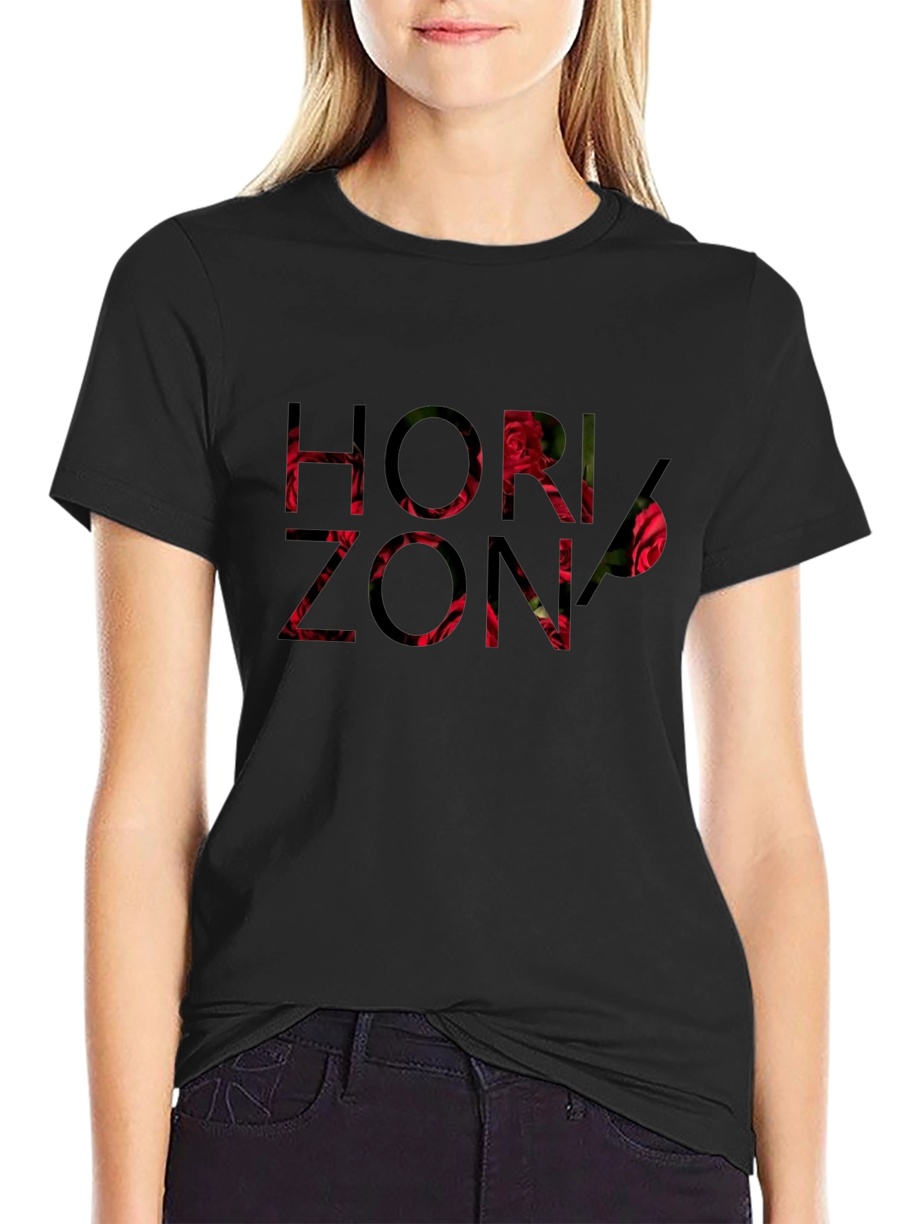 Horizon Rose Graphic Black Tee
