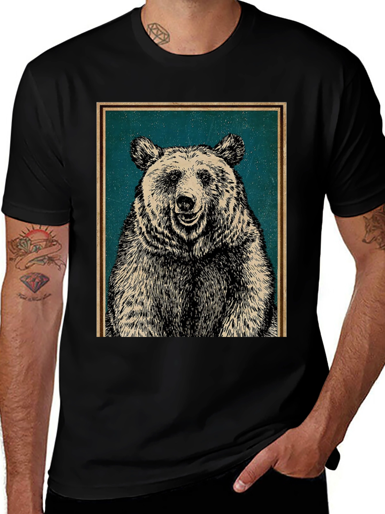 Bear Graphic Print Crew Neck T-Shirt