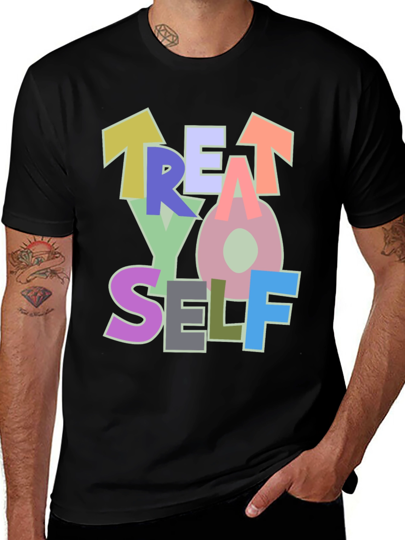 Treat Yo Self Black Graphic T-Shirt