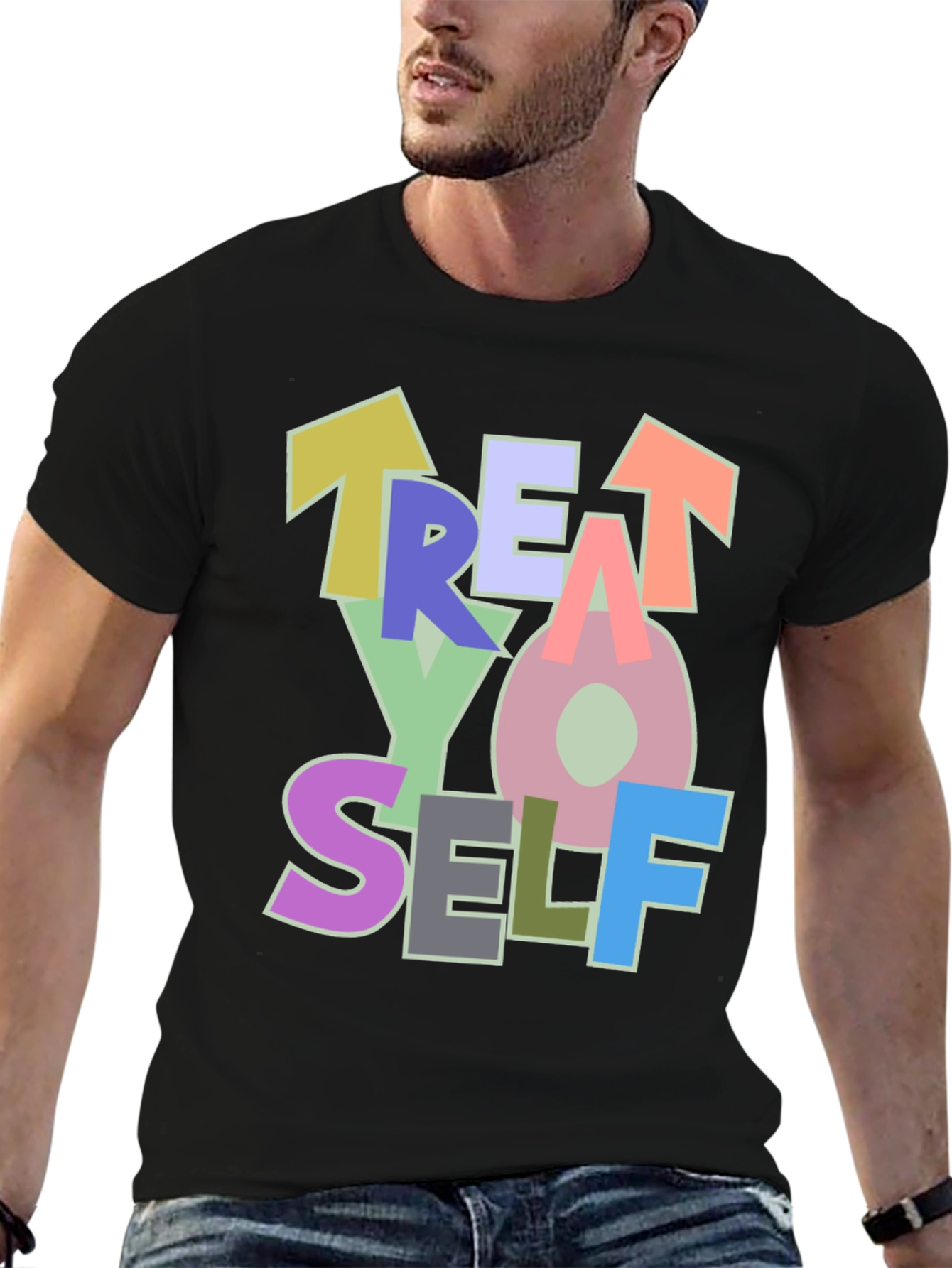 Treat Yo Self Black Graphic T-Shirt