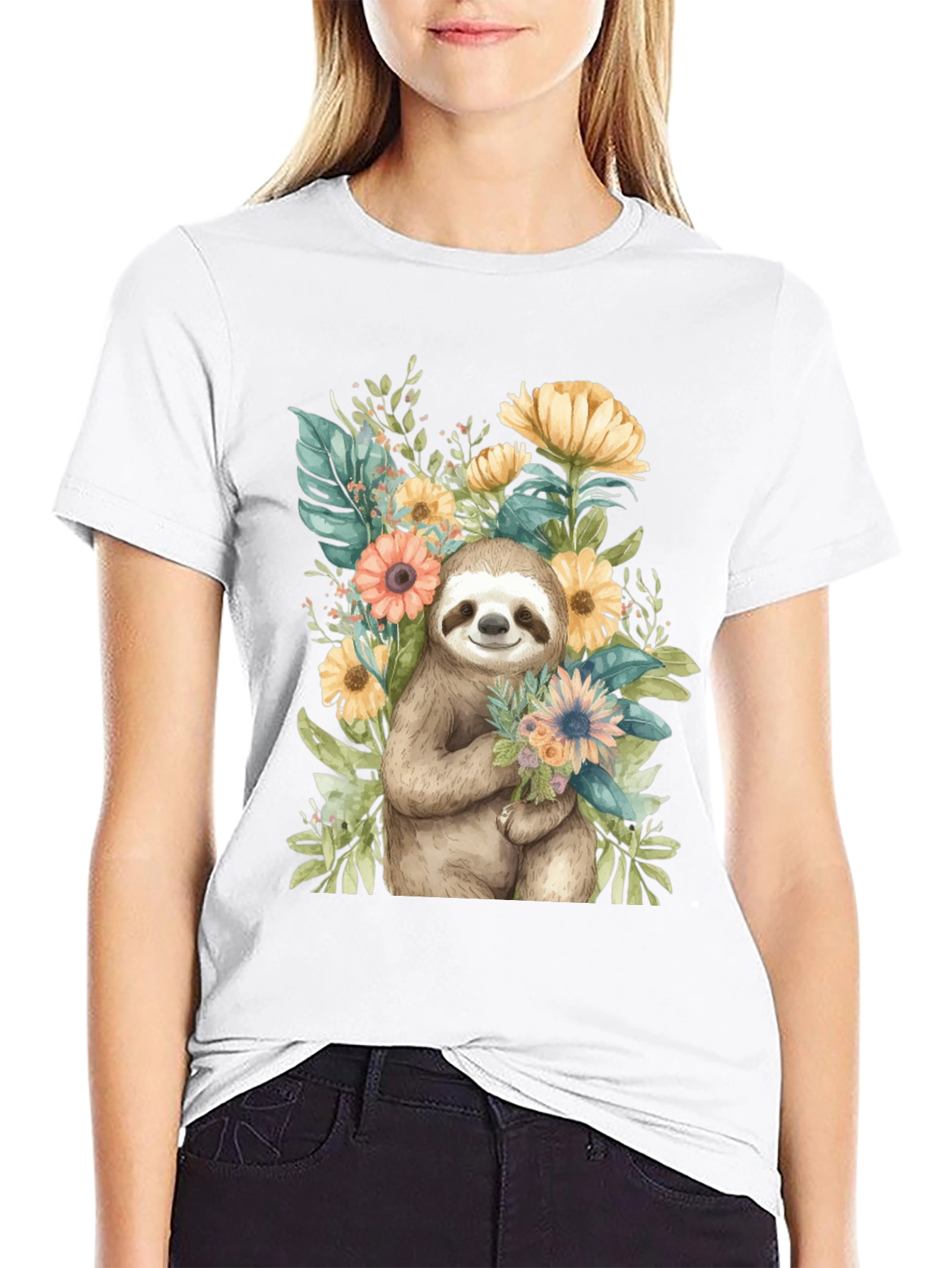 Sloth & Floral Graphic Tee