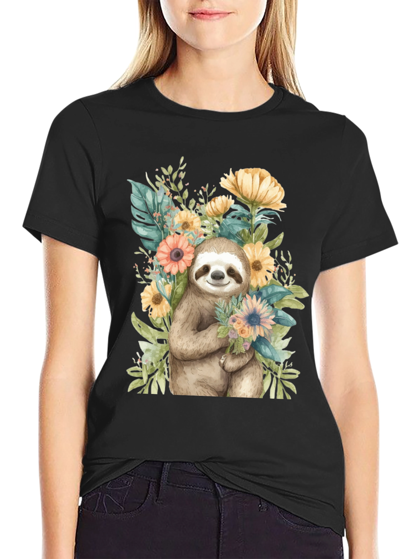 Sloth & Floral Graphic Tee
