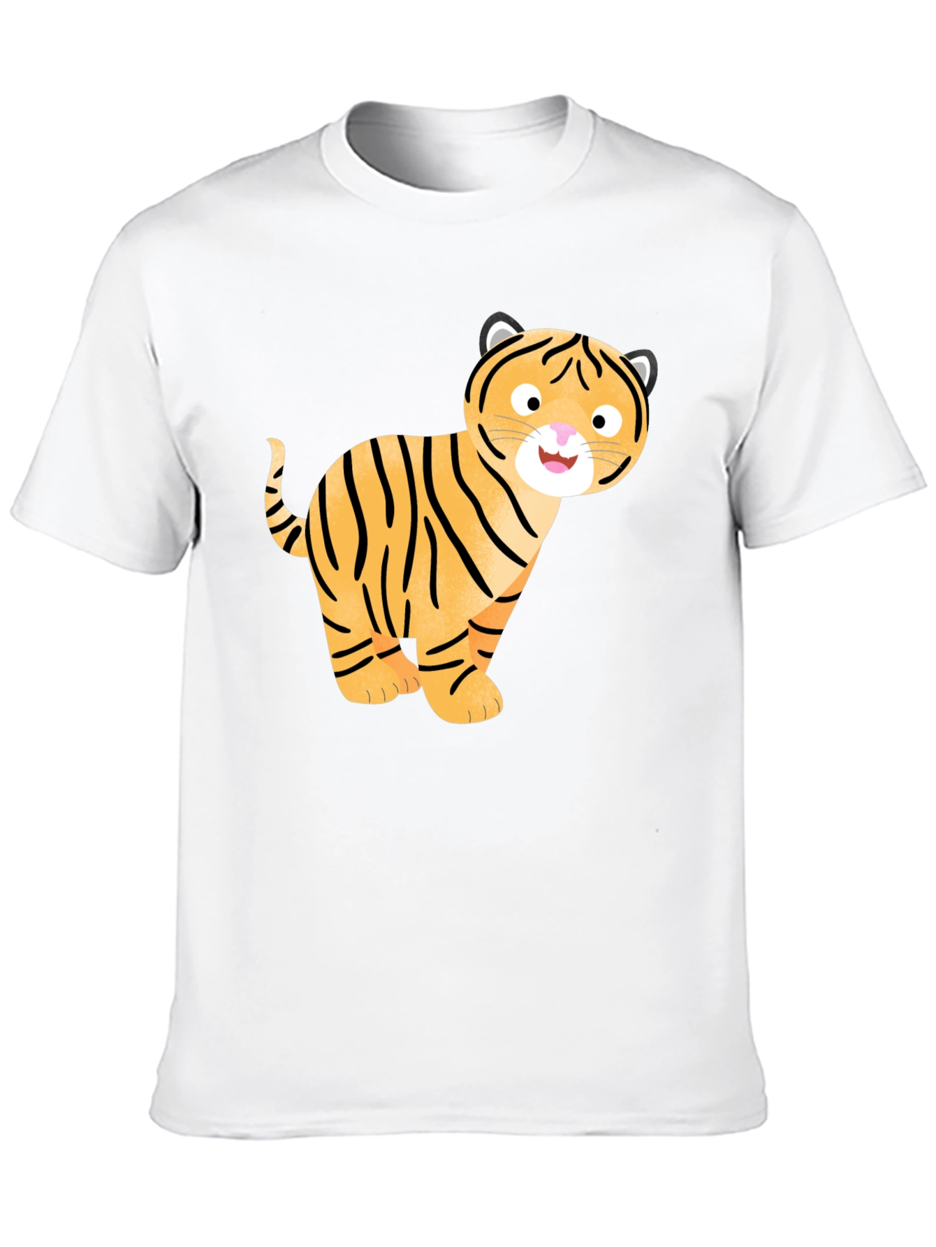 Cute Cartoon Tiger Graphic T-Shirt - Black