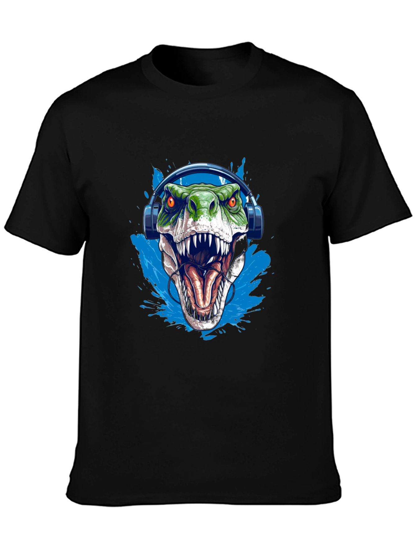 Dino Beats T-Shirt - Green T-Rex with Headphones