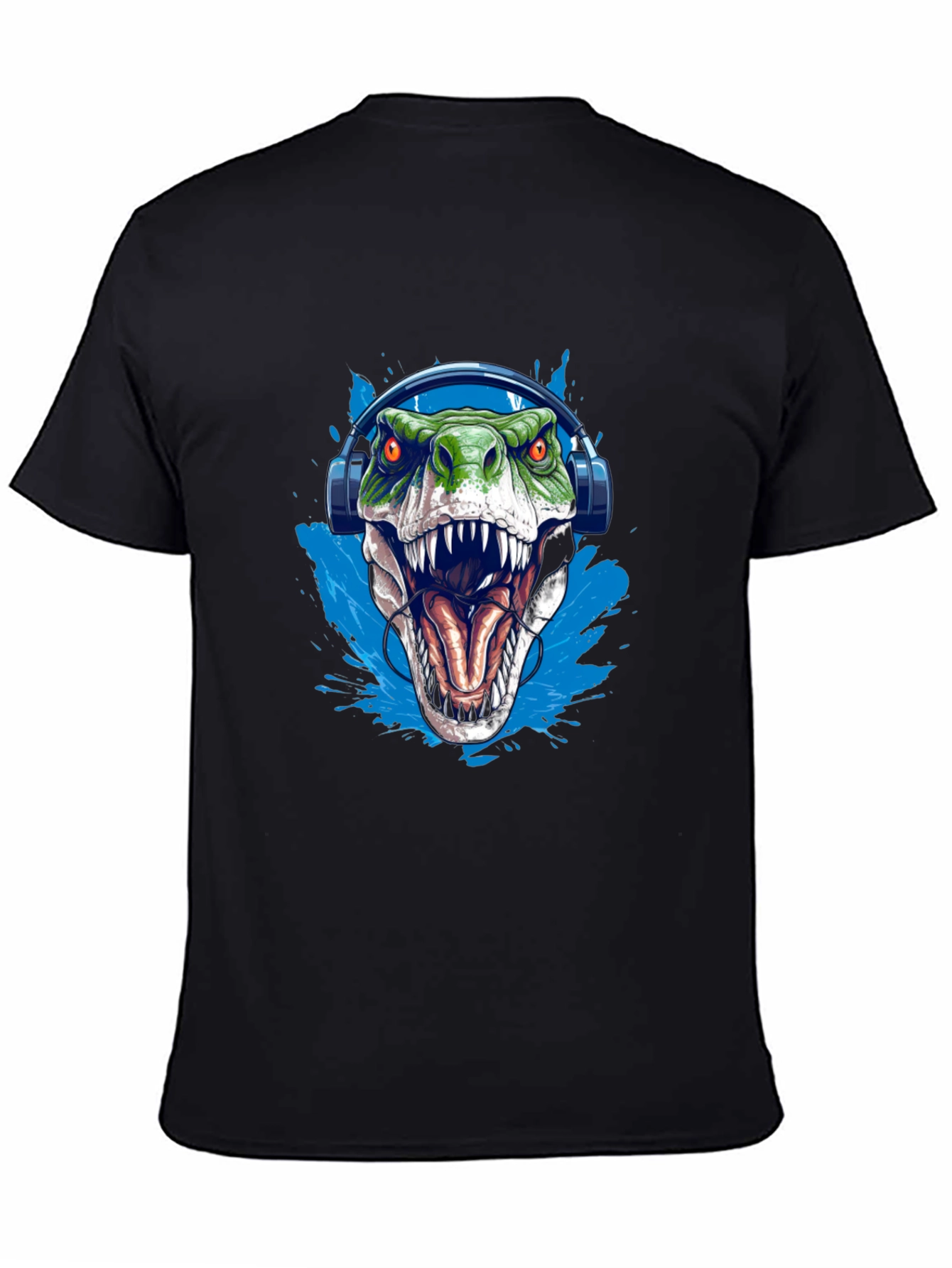 Dino Beats T-Shirt - Green T-Rex with Headphones