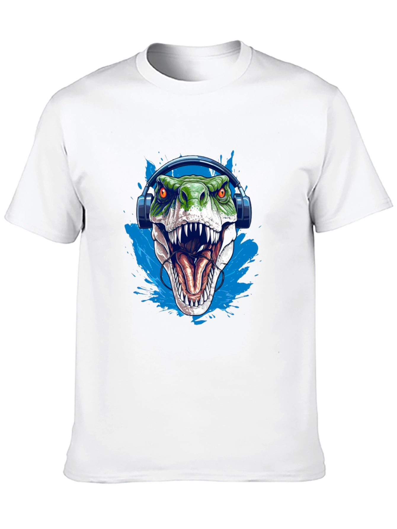 Dino Beats T-Shirt - Green T-Rex with Headphones