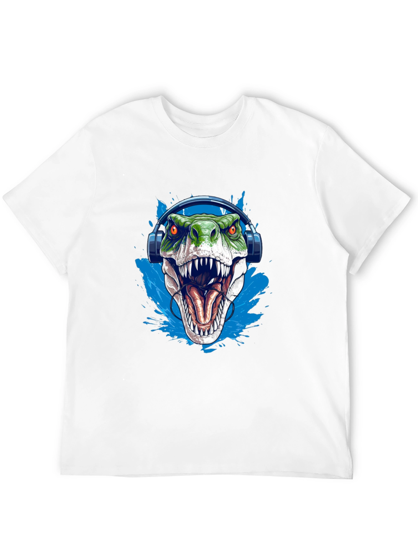 Dino Beats T-Shirt - Green T-Rex with Headphones