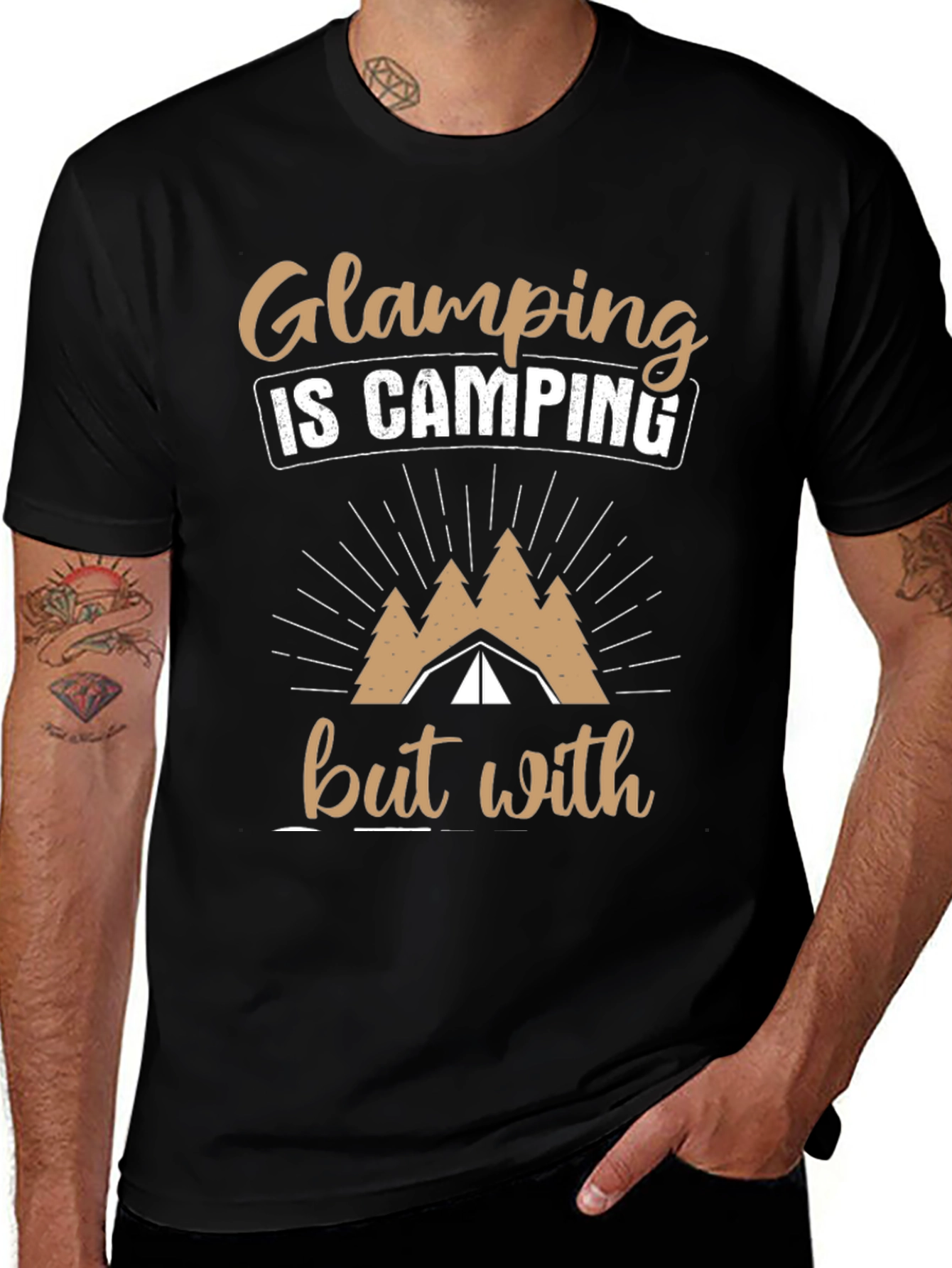 Glamping is Camping T-Shirt - Black Cotton Tee