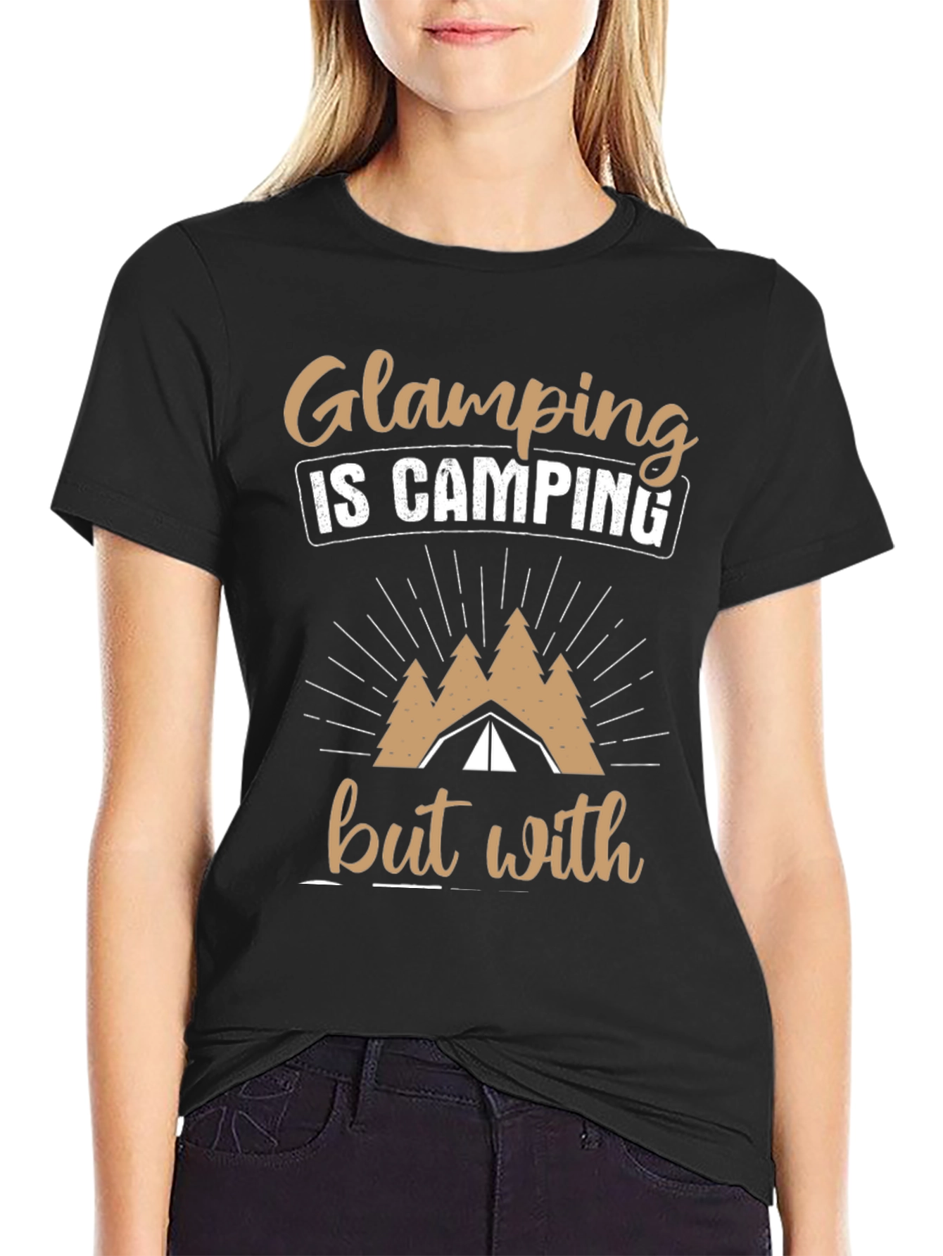 Glamping is Camping T-Shirt - Black Cotton Tee