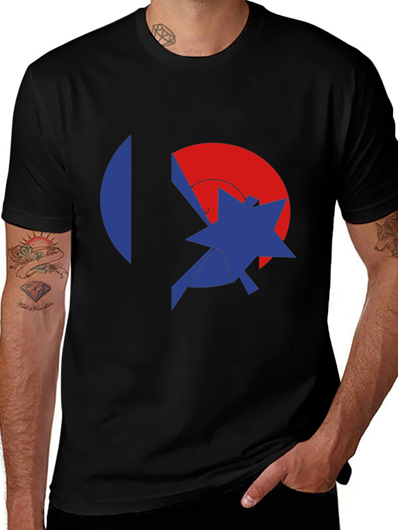 Abstract Graphic Black Tee - Modern Casual Style