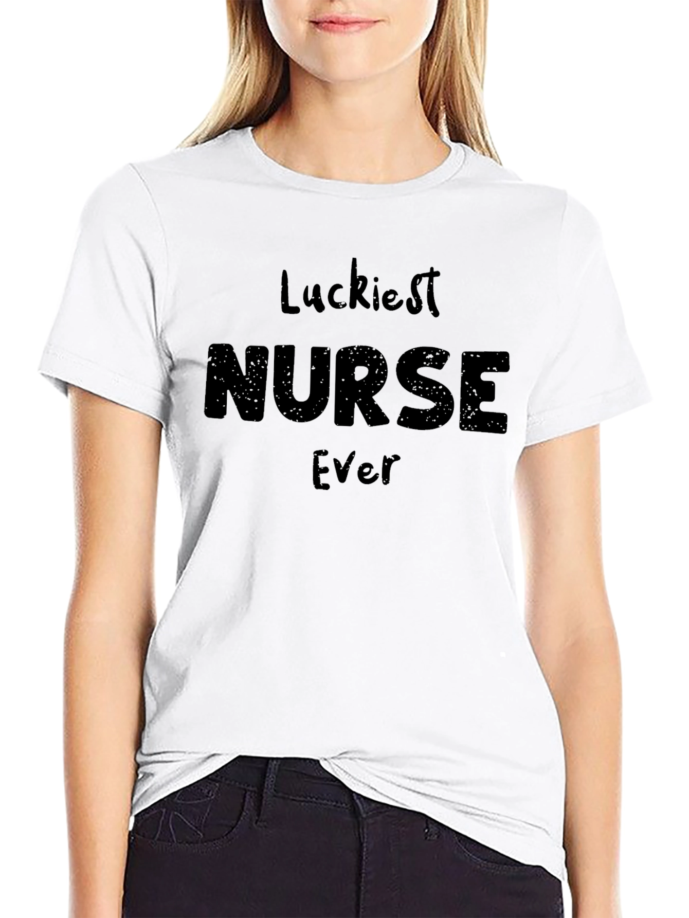 Luckiest Nurse Ever Graphic T-Shirt - Black