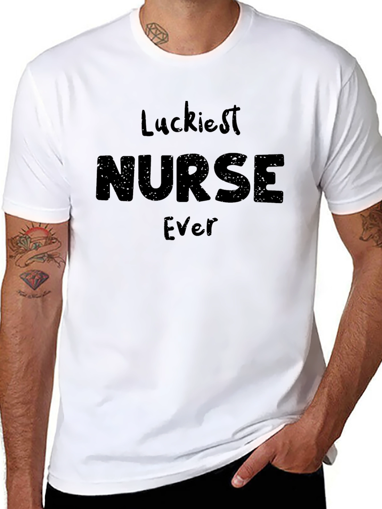 Luckiest Nurse Ever Graphic T-Shirt - Black