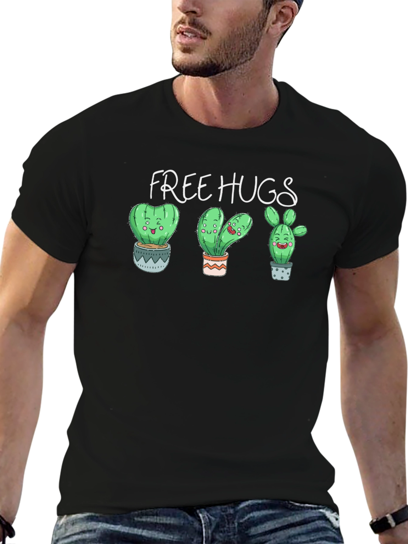 Free Hugs Cactus Graphic T-Shirt
