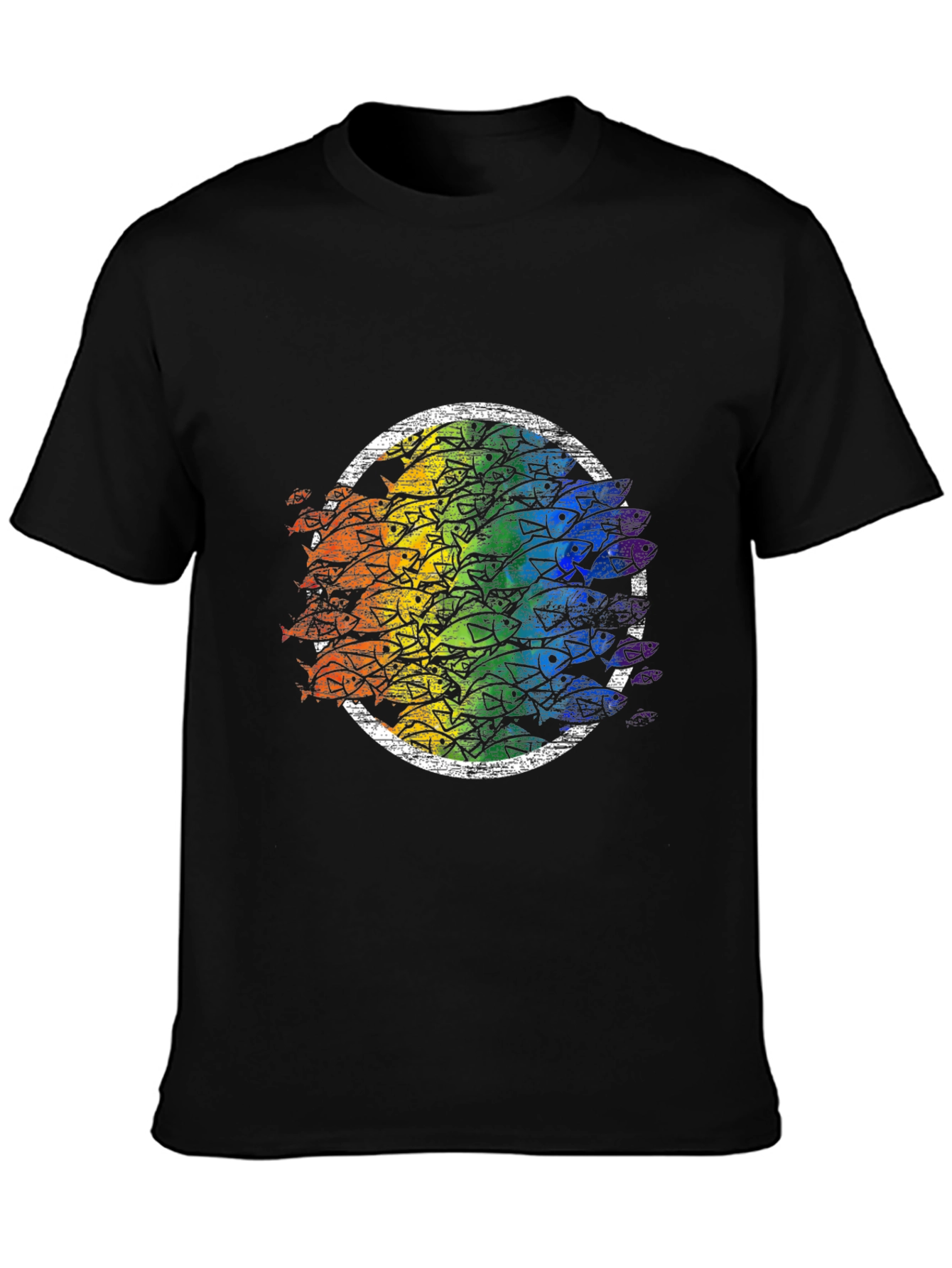 Rainbow Fish Circle Black Tee