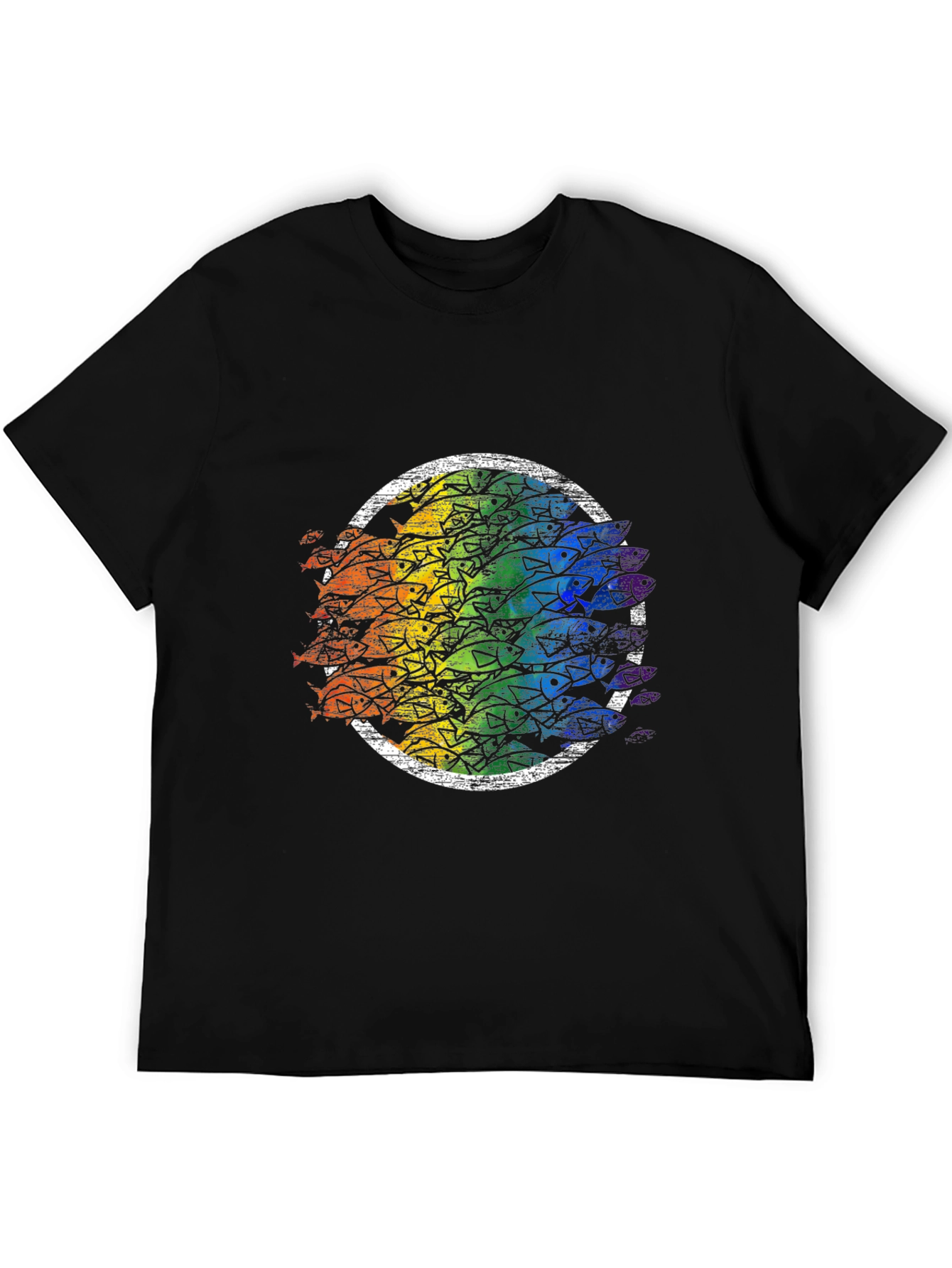 Rainbow Fish Circle Black Tee