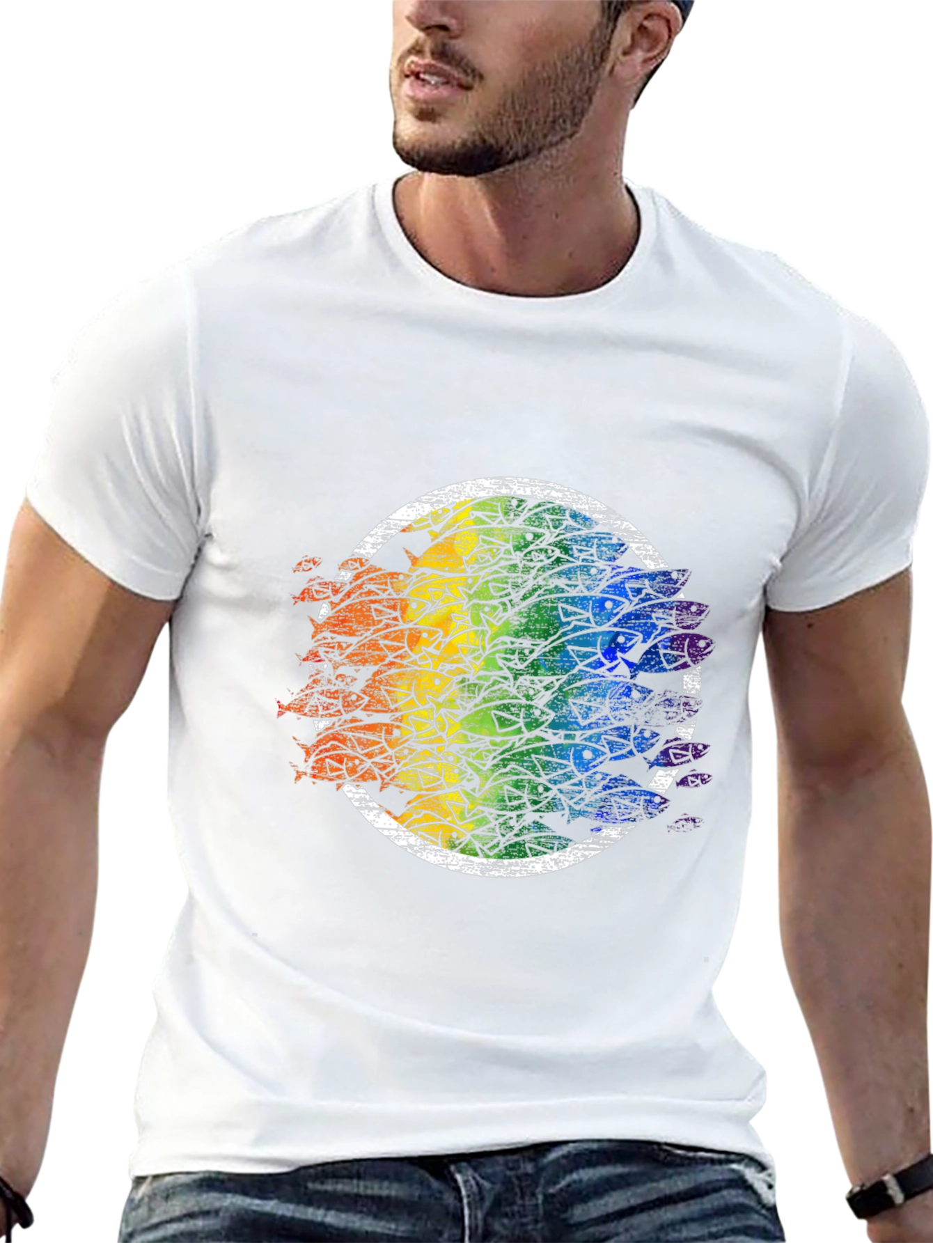 Rainbow Fish Circle Black Tee