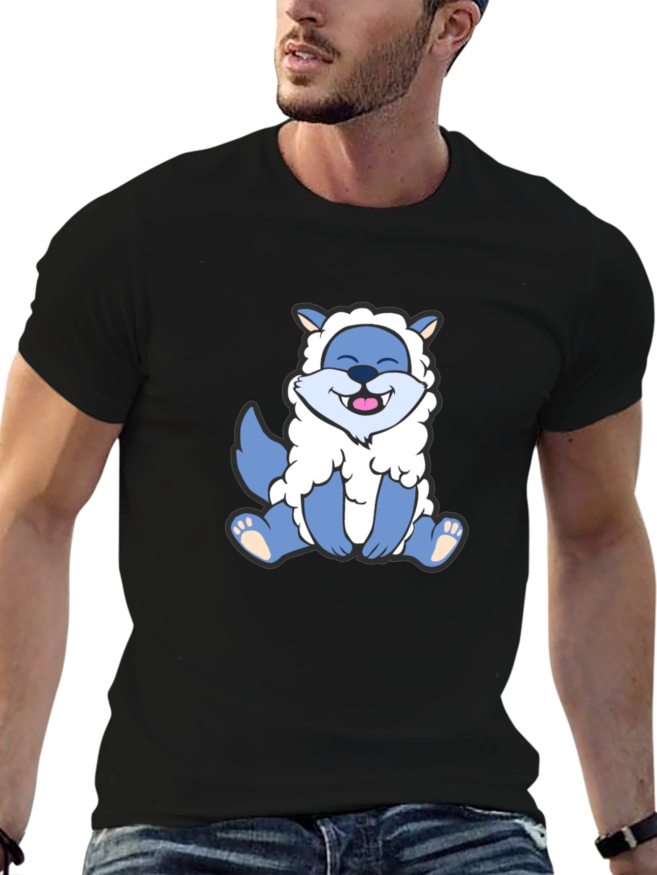 Cute Cartoon Wolf in Sheeps Clothing Black T-Shirt