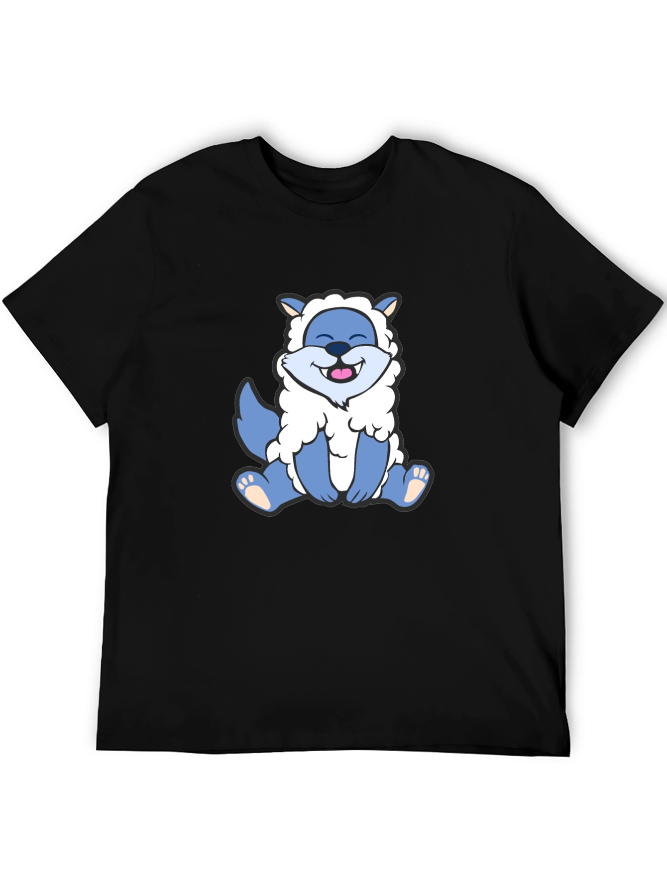 Cute Cartoon Wolf in Sheeps Clothing Black T-Shirt