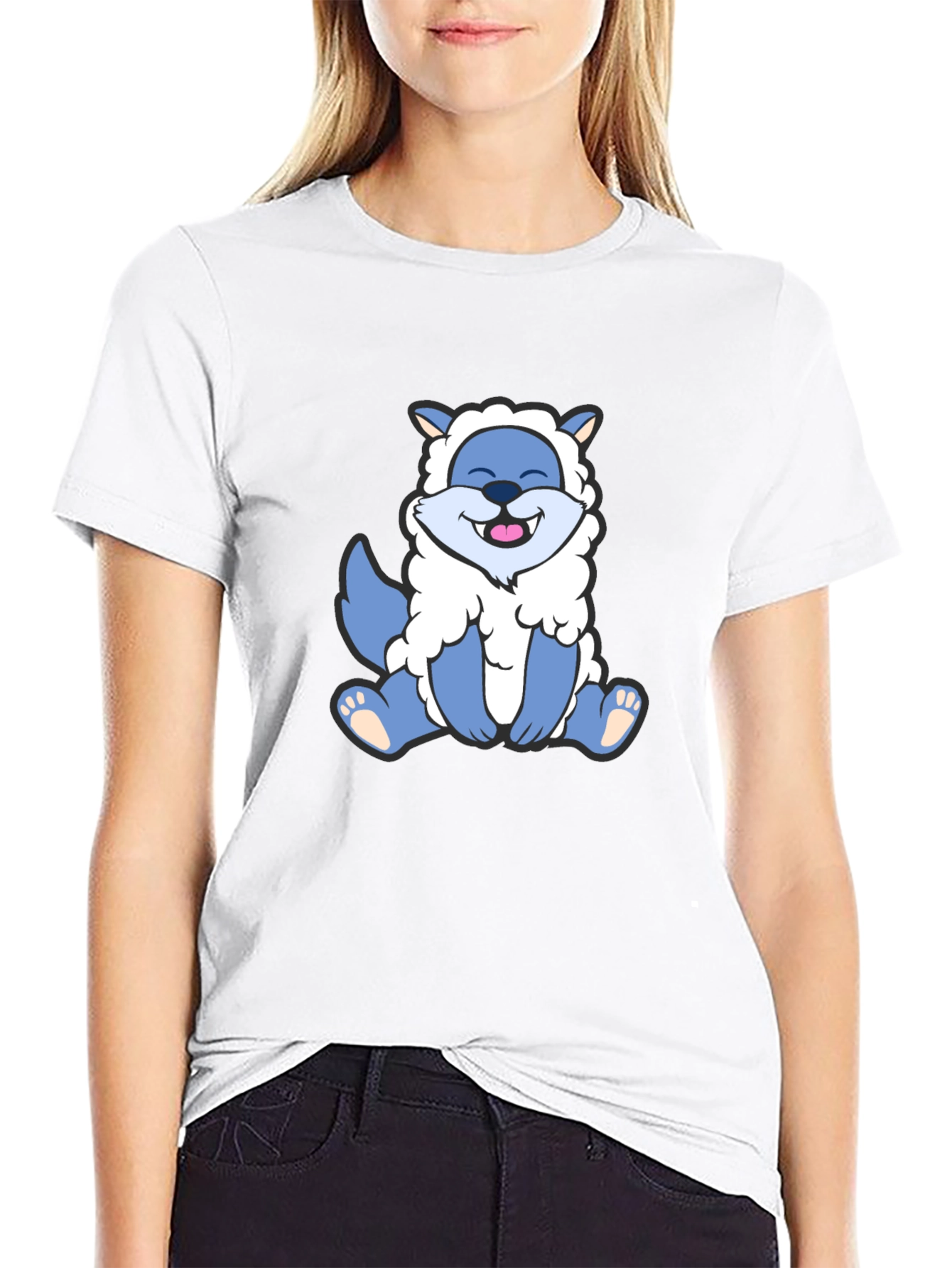 Cute Cartoon Wolf in Sheeps Clothing Black T-Shirt