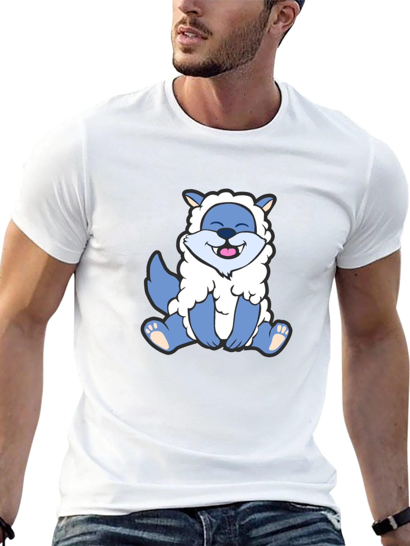 Cute Cartoon Wolf in Sheeps Clothing Black T-Shirt