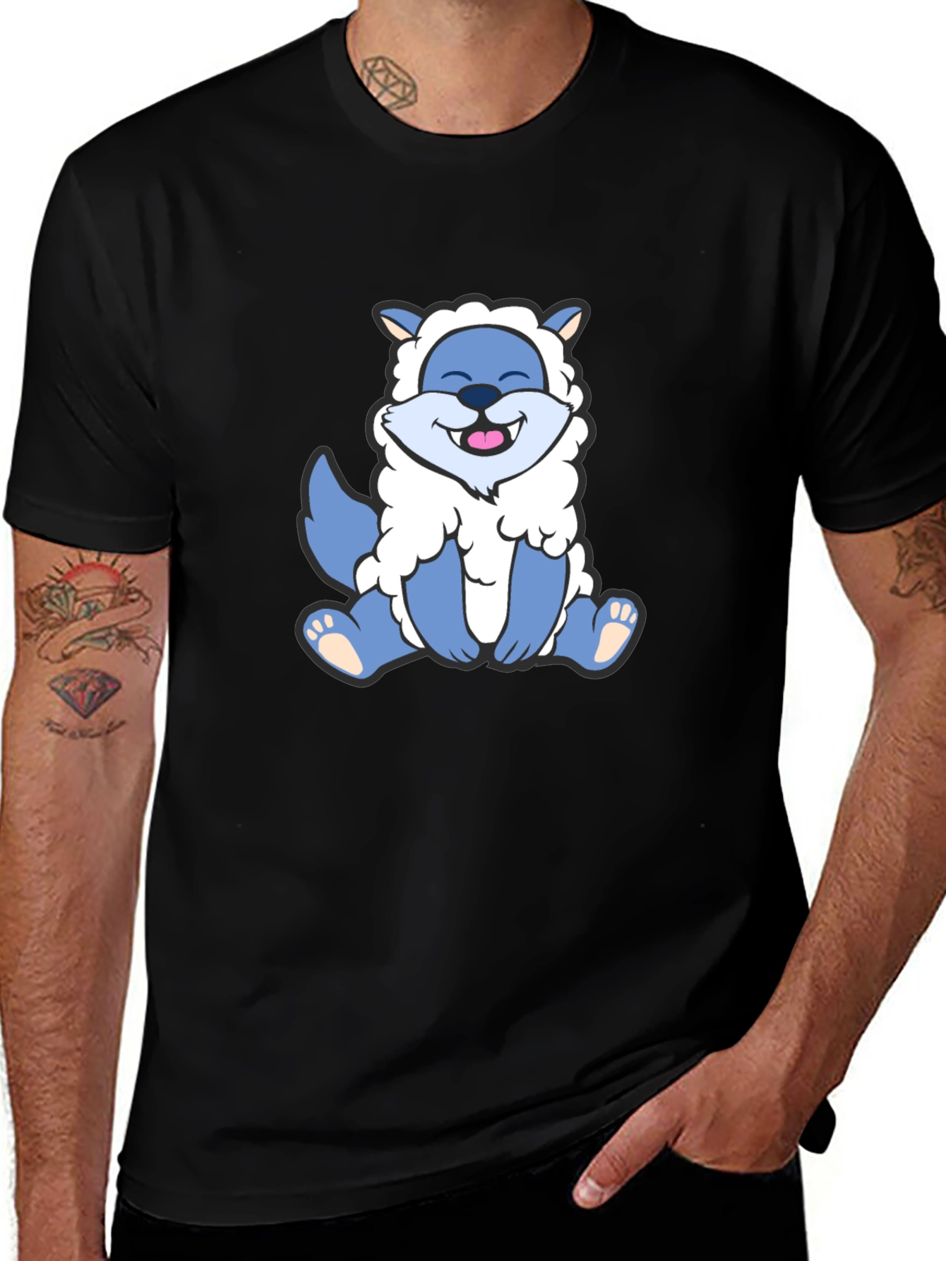 Cute Cartoon Wolf in Sheeps Clothing Black T-Shirt