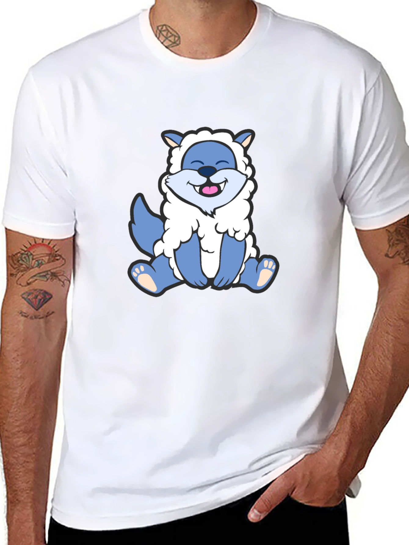 Cute Cartoon Wolf in Sheeps Clothing Black T-Shirt