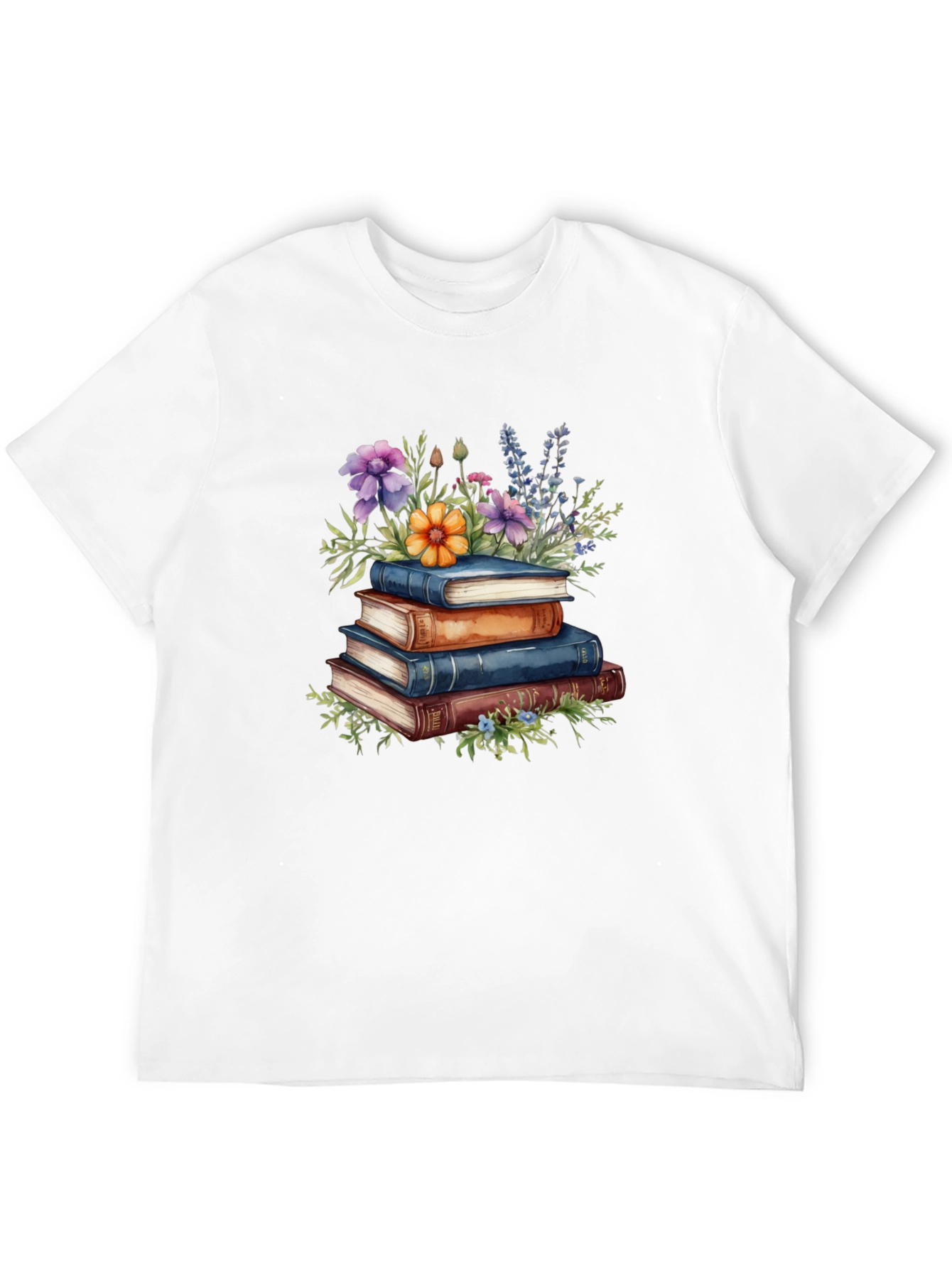 Book Stack & Floral Print T-Shirt
