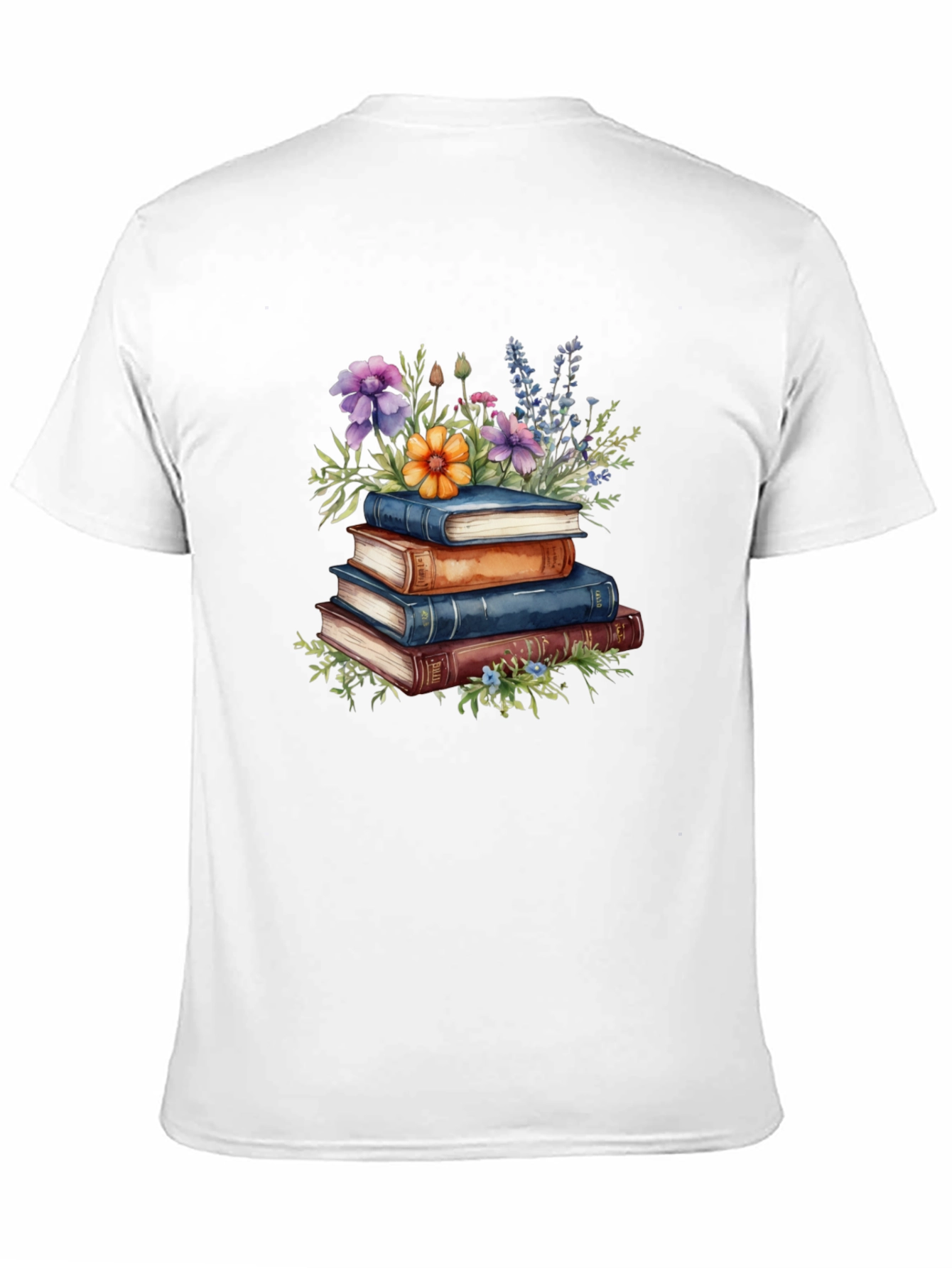 Book Stack & Floral Print T-Shirt