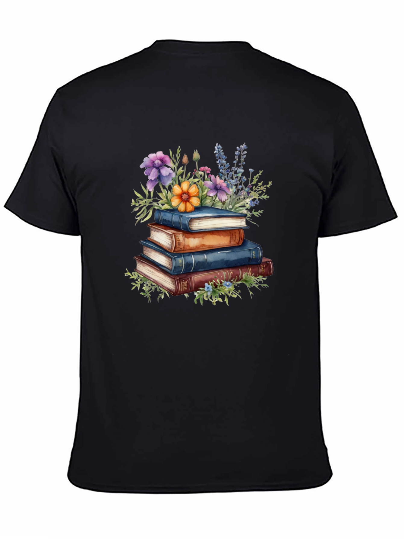 Book Stack & Floral Print T-Shirt