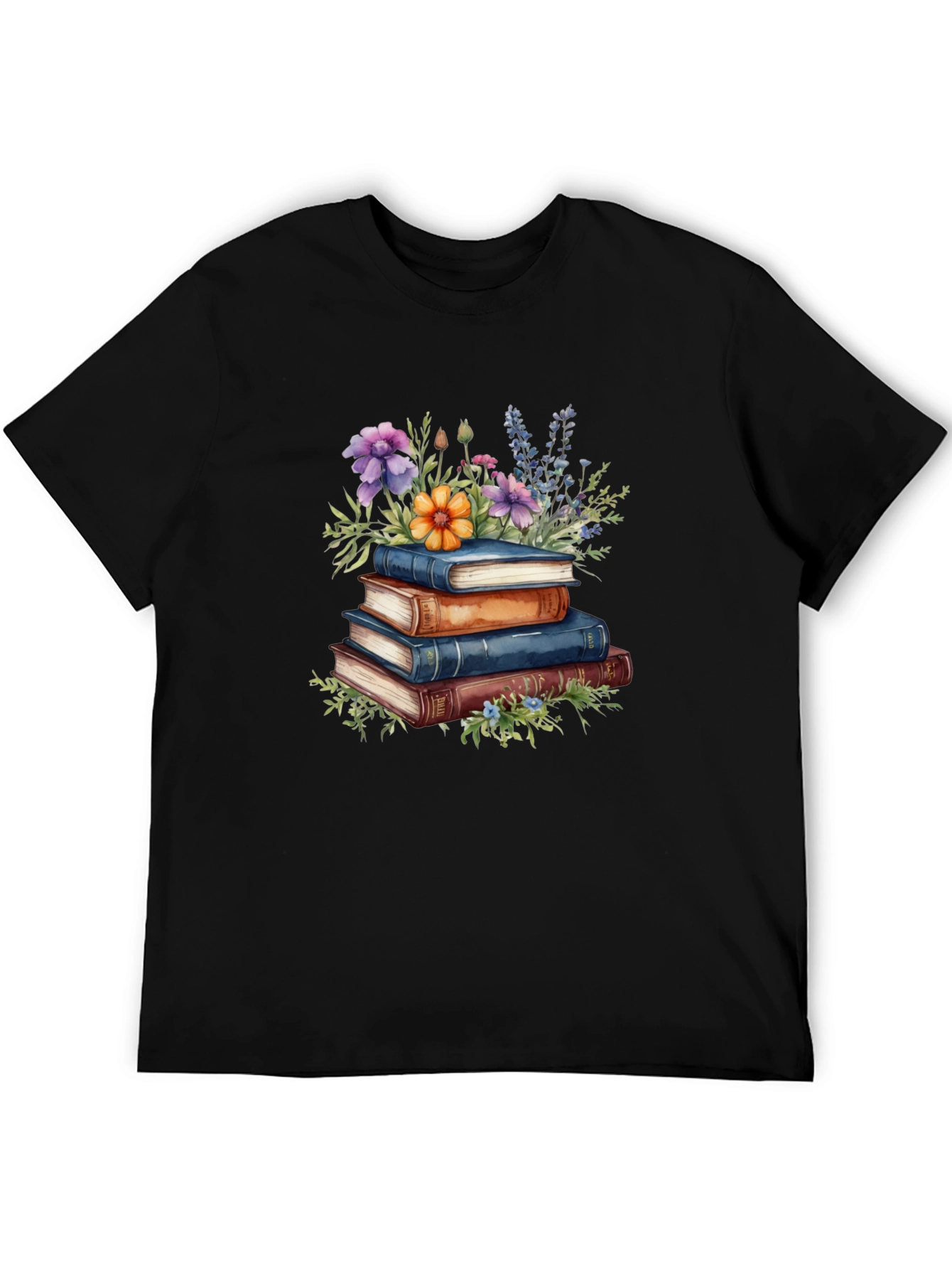 Book Stack & Floral Print T-Shirt
