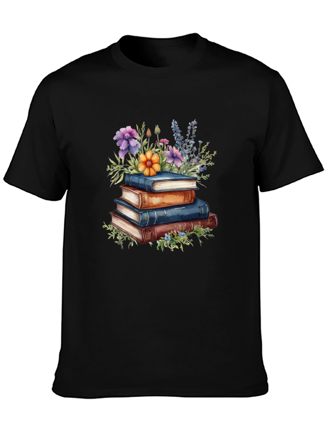 Book Stack & Floral Print T-Shirt