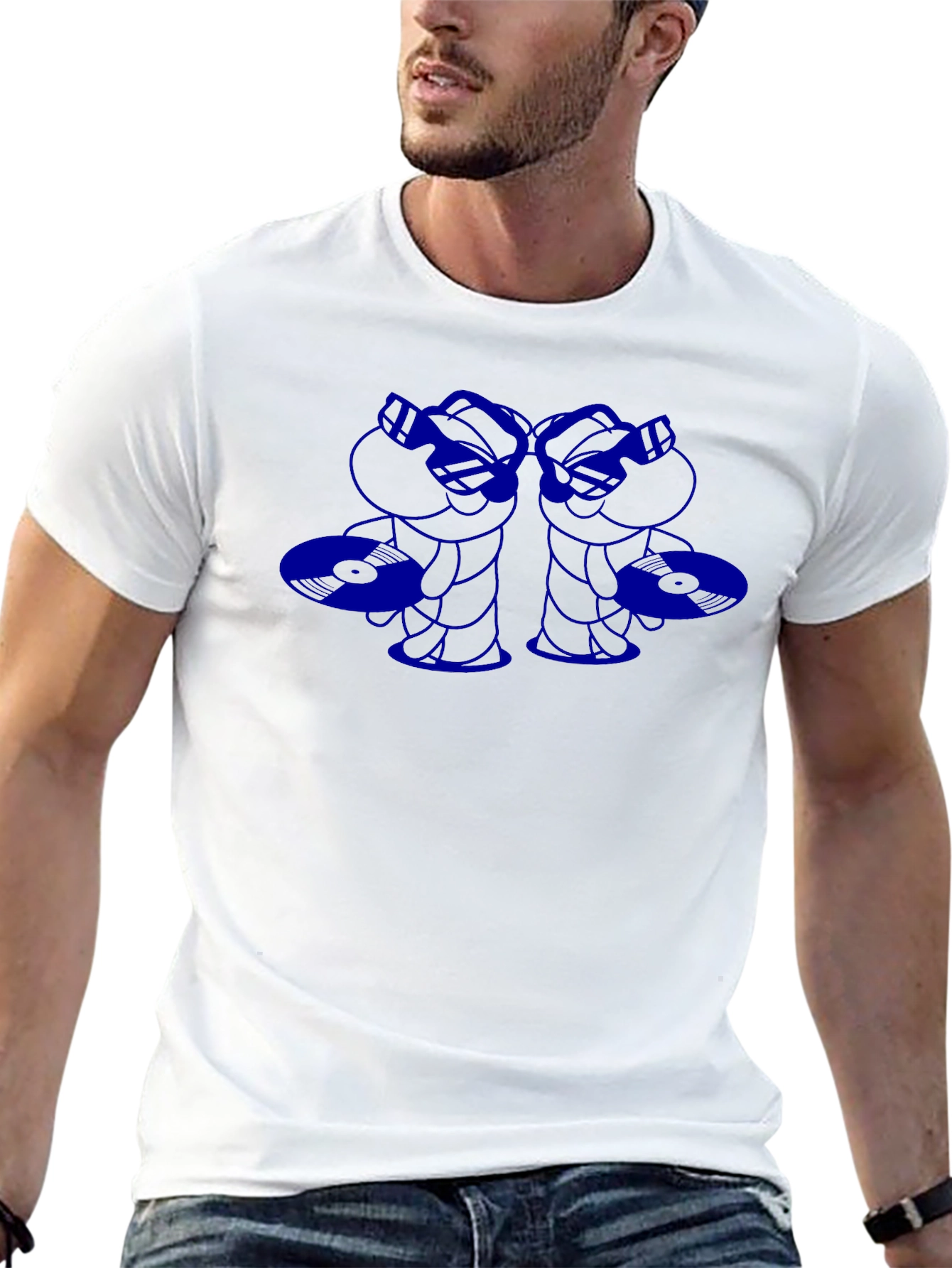 Blue Cartoon Graphic Print Black T-Shirt