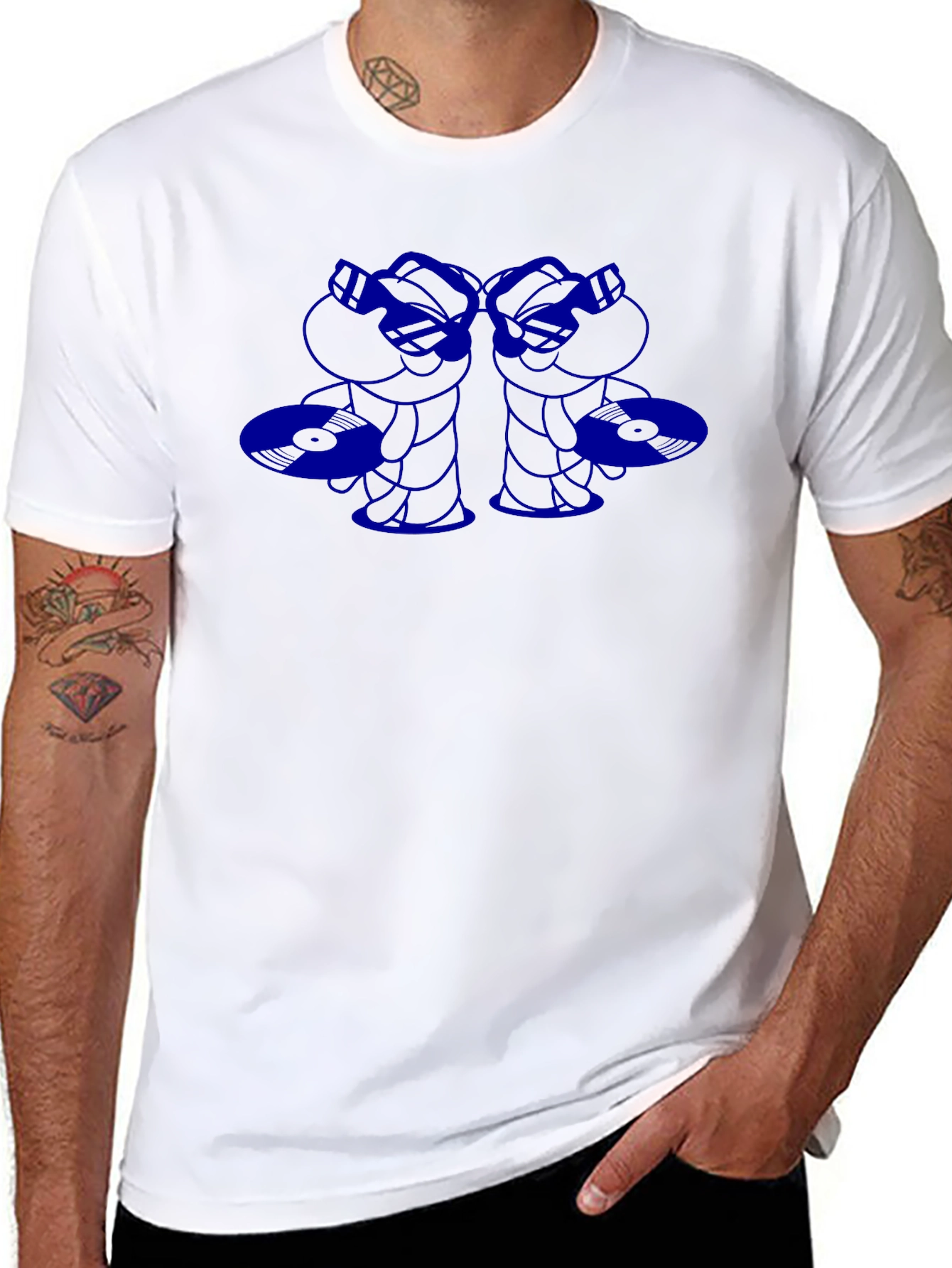 Blue Cartoon Graphic Print Black T-Shirt