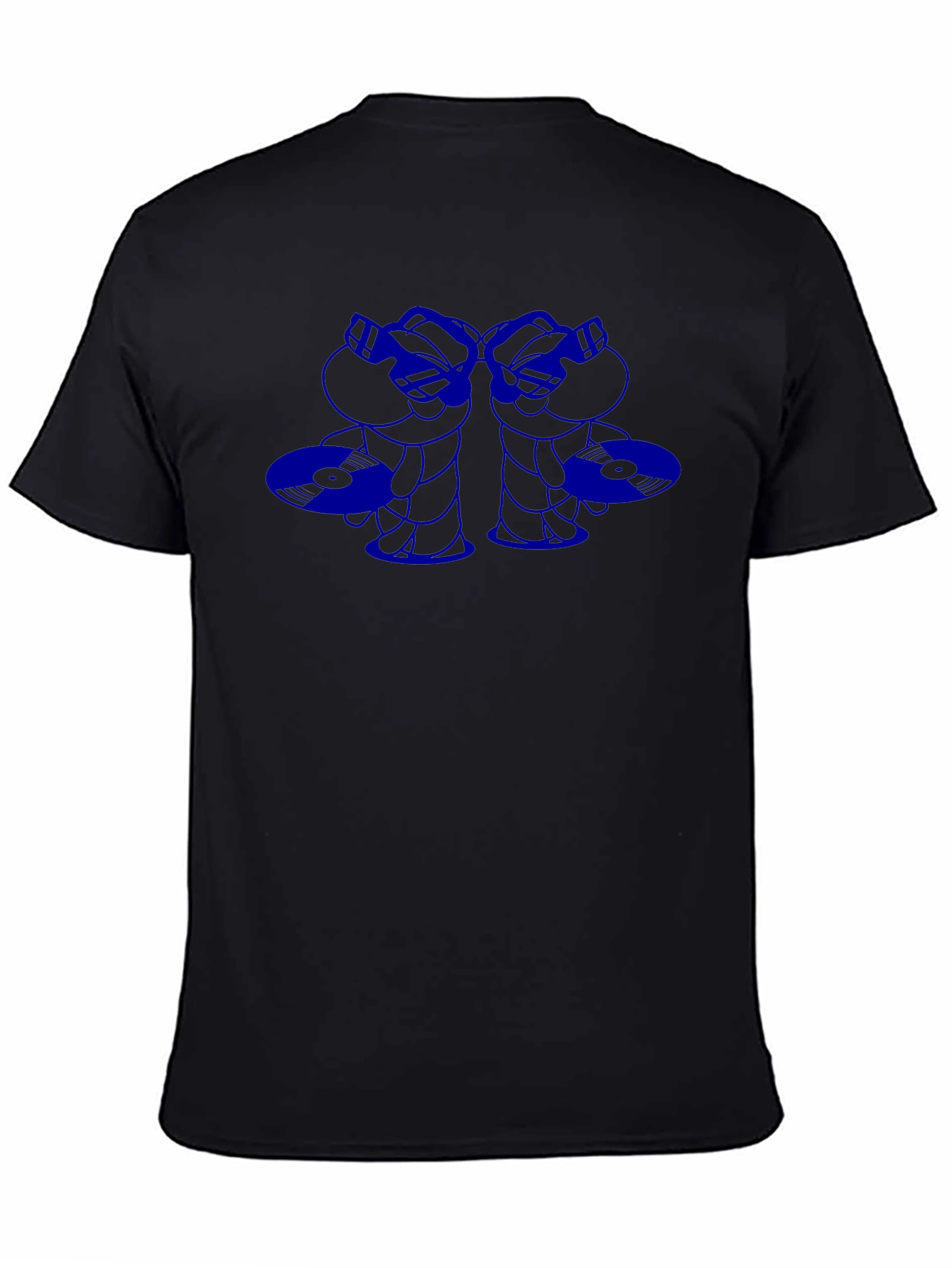 Blue Cartoon Graphic Print Black T-Shirt