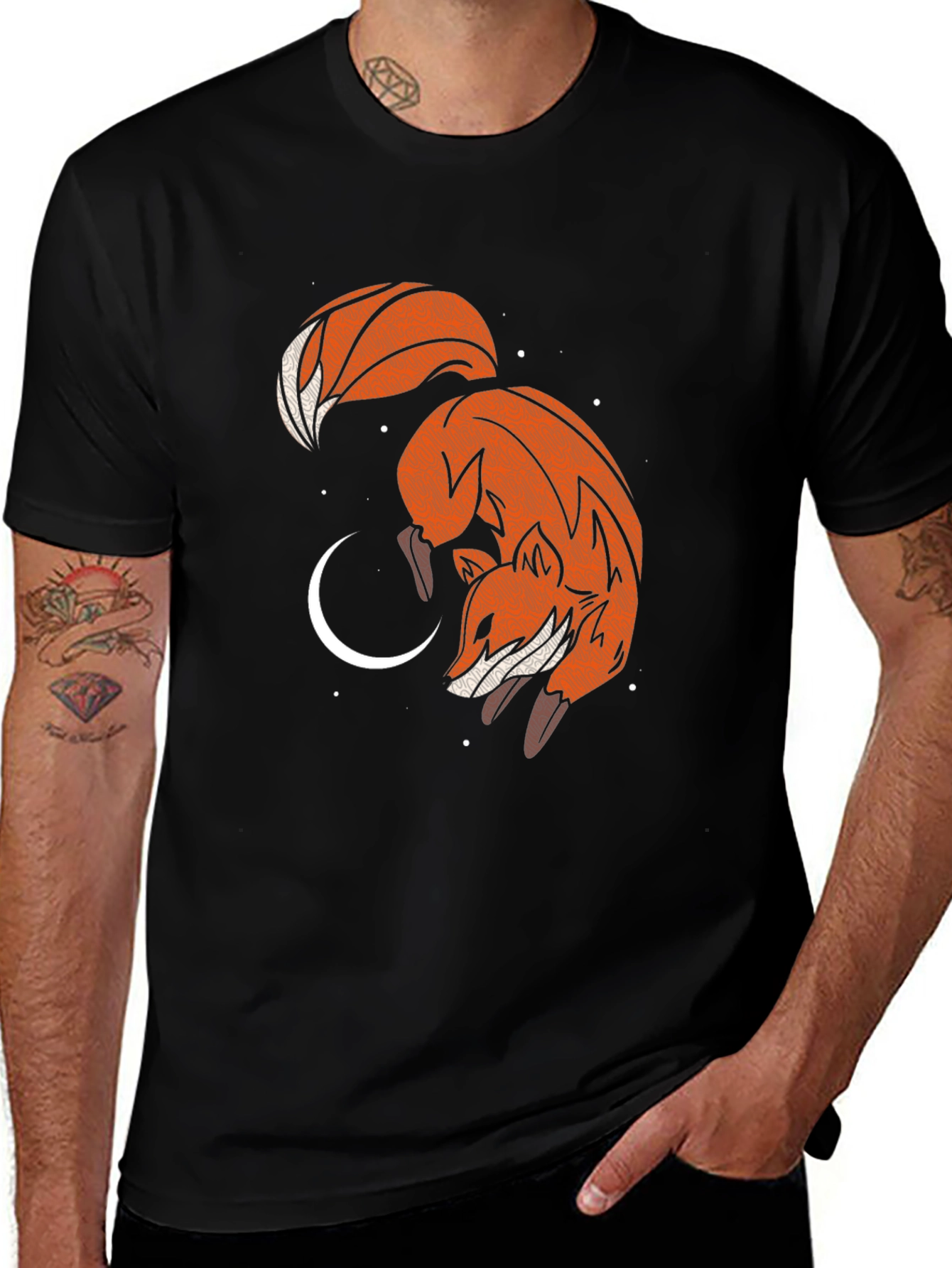 Fox & Moon Graphic Tee - Black Cotton Blend