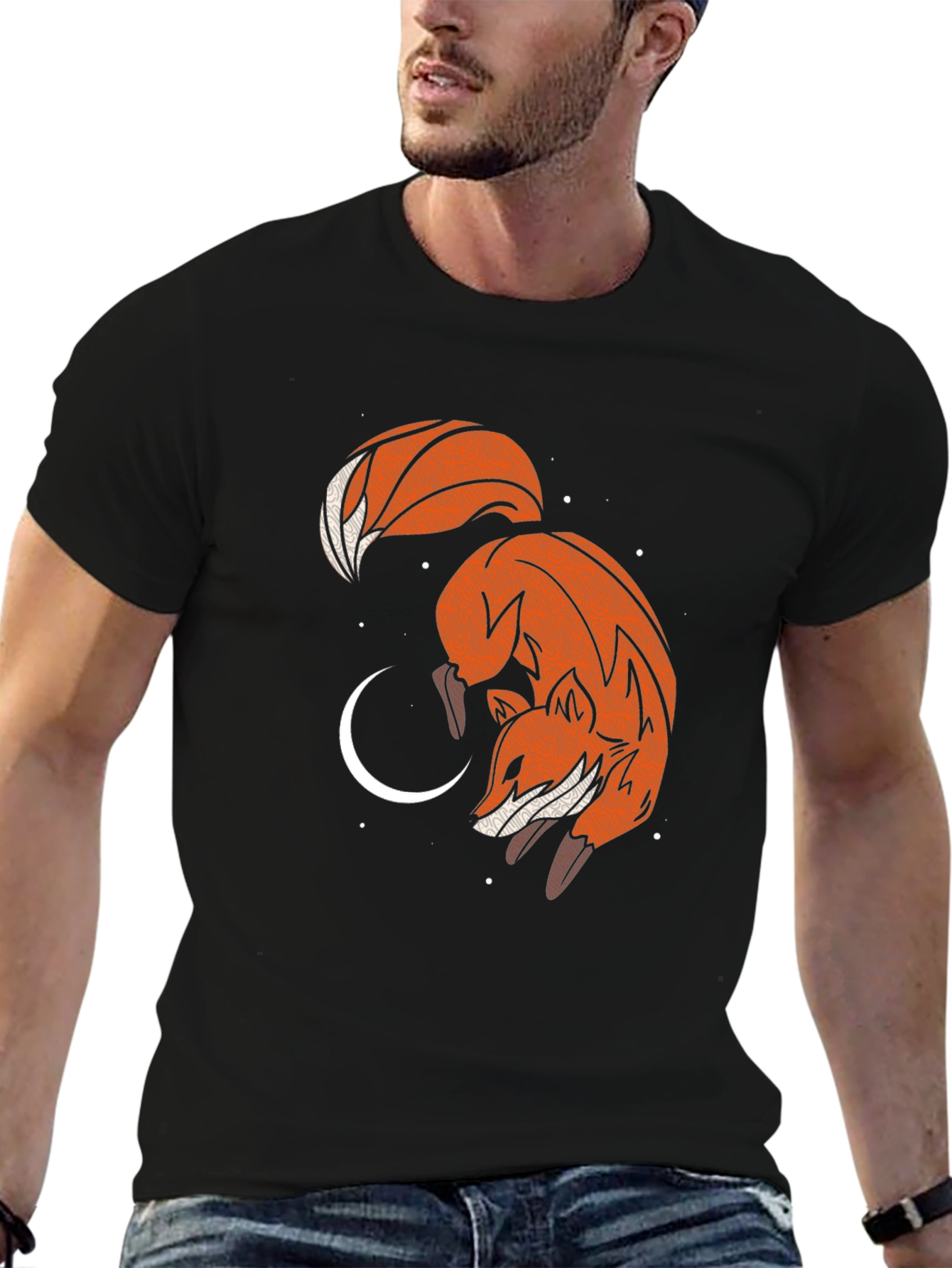 Fox & Moon Graphic Tee - Black Cotton Blend