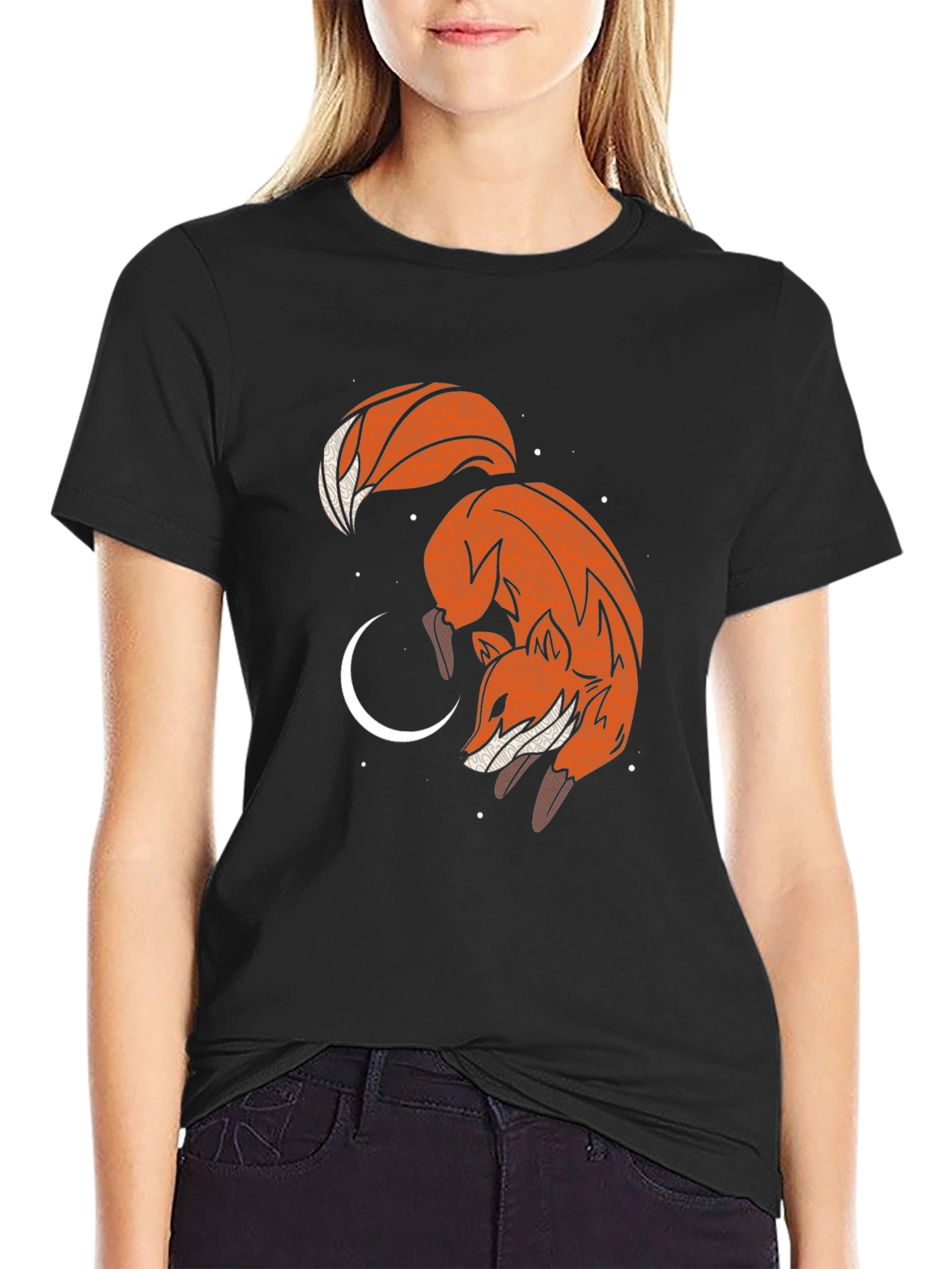 Fox & Moon Graphic Tee - Black Cotton Blend