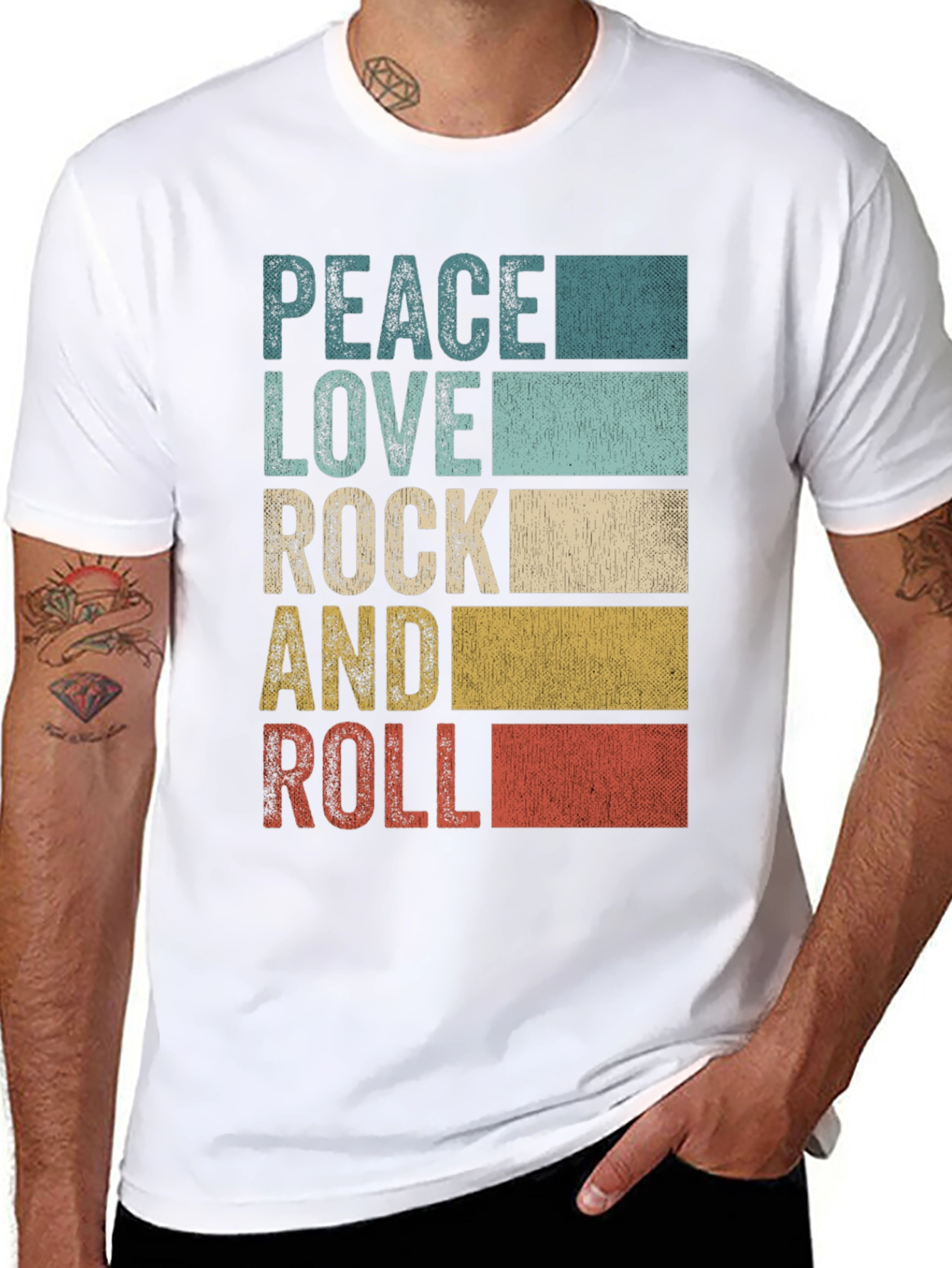 Peace Love Rock and Roll Mens Graphic T-Shirt